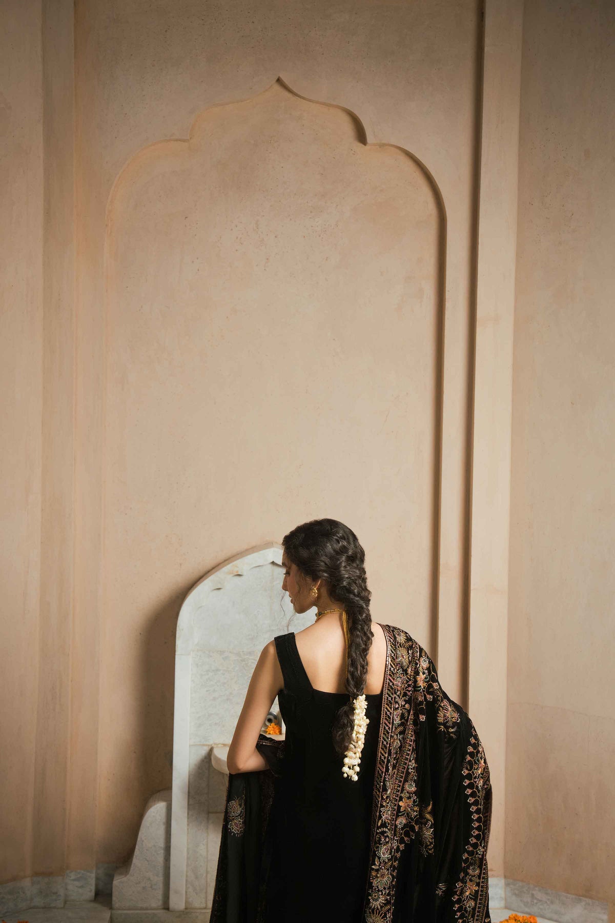 Nishat UK - Black Embroidered Velvet 1 Piece ready to wear shawl