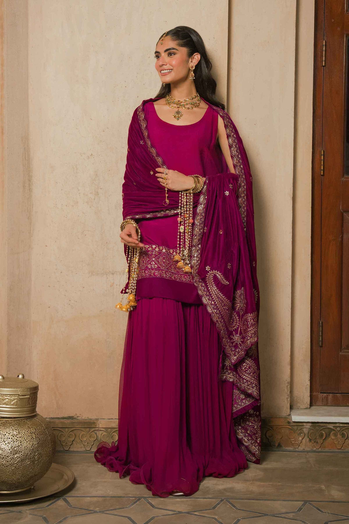 Nishat UK - Pink Embroidered Velvet 1 Piece ready to wear shawl