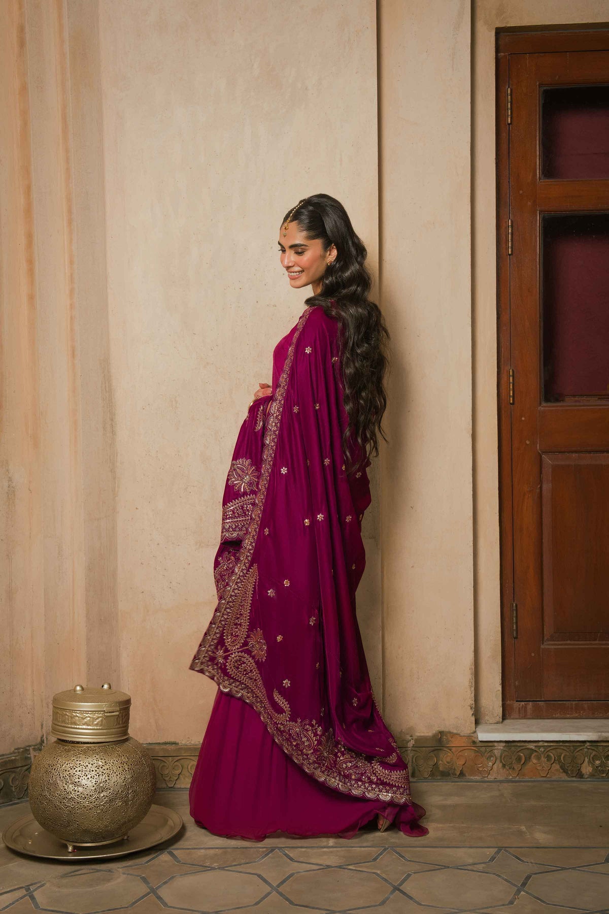 Nishat UK - Pink Embroidered Velvet 1 Piece ready to wear shawl