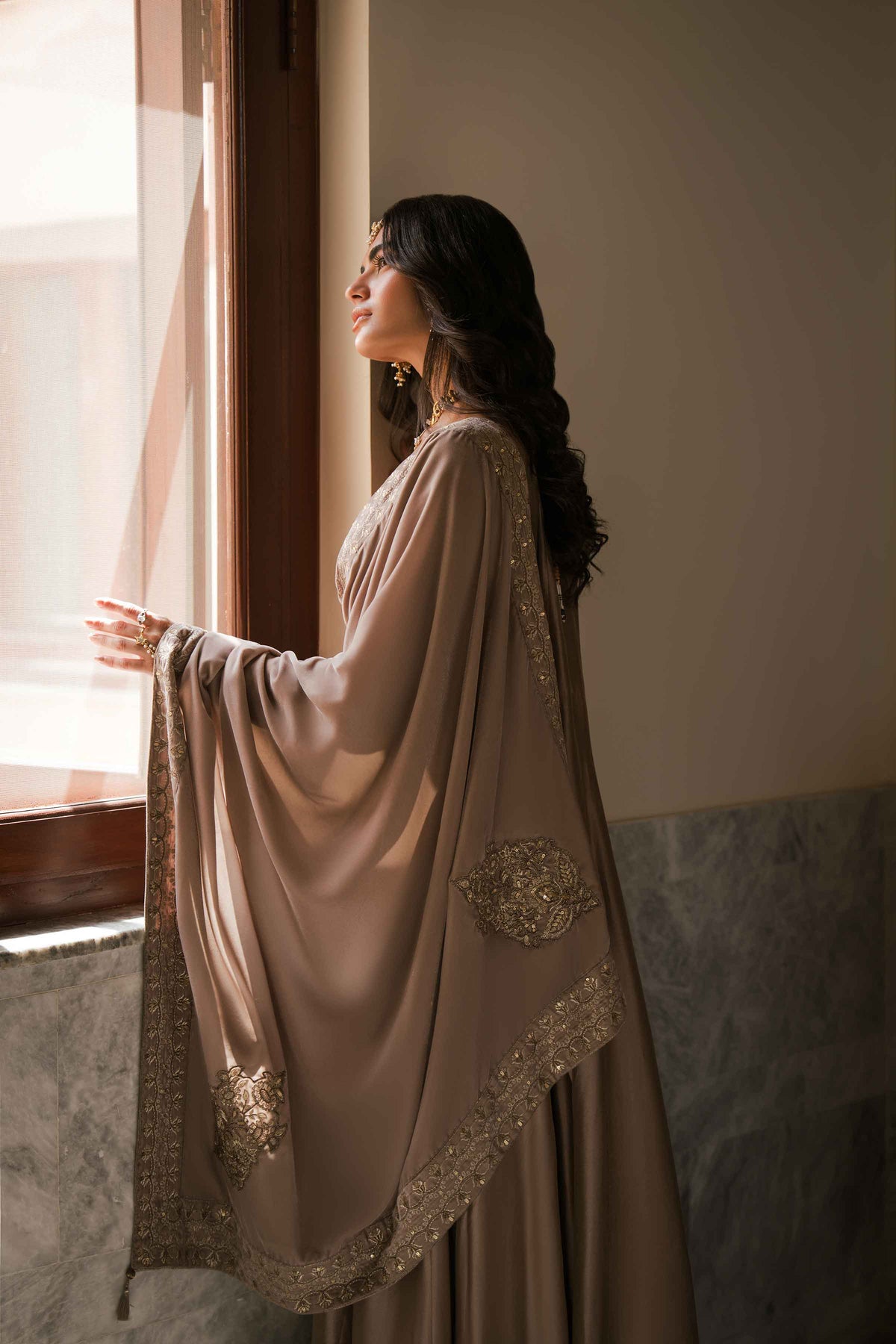 Nishat UK - Pink Embroidered Velvet 1 Piece ready to wear shawl