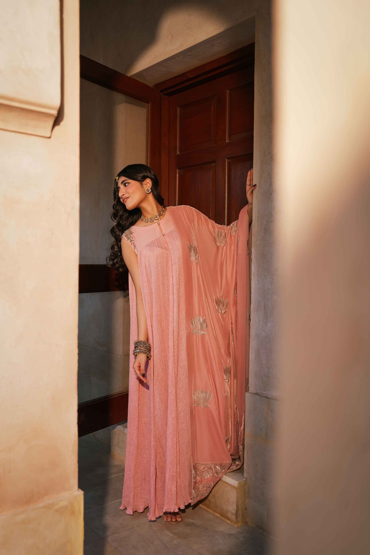 Nishat UK - Pink Embroidered Velvet 1 Piece ready to wear shawl