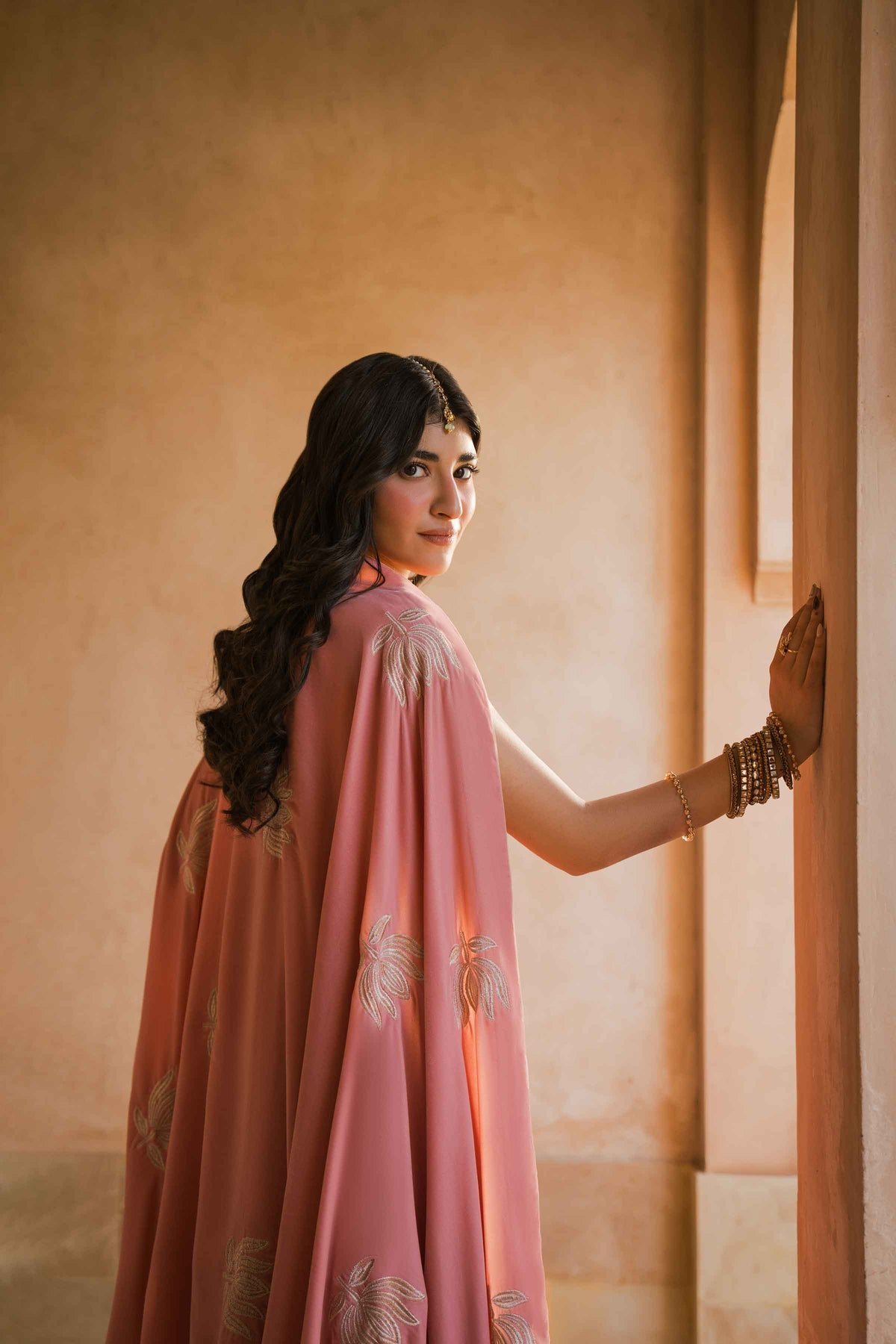 Nishat UK - Pink Embroidered Velvet 1 Piece ready to wear shawl