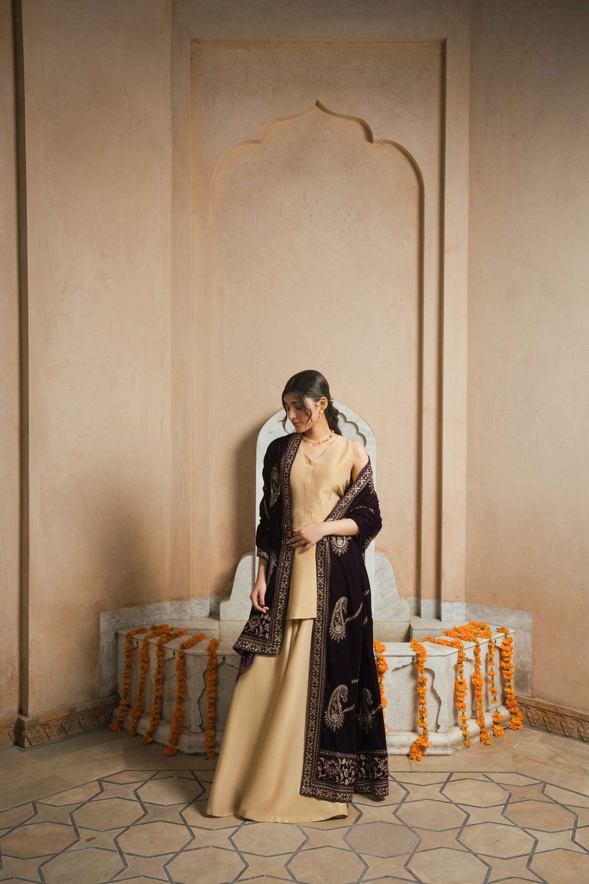Nishat UK - Purple Embroidered Velvet 1 Piece ready to wear shawl