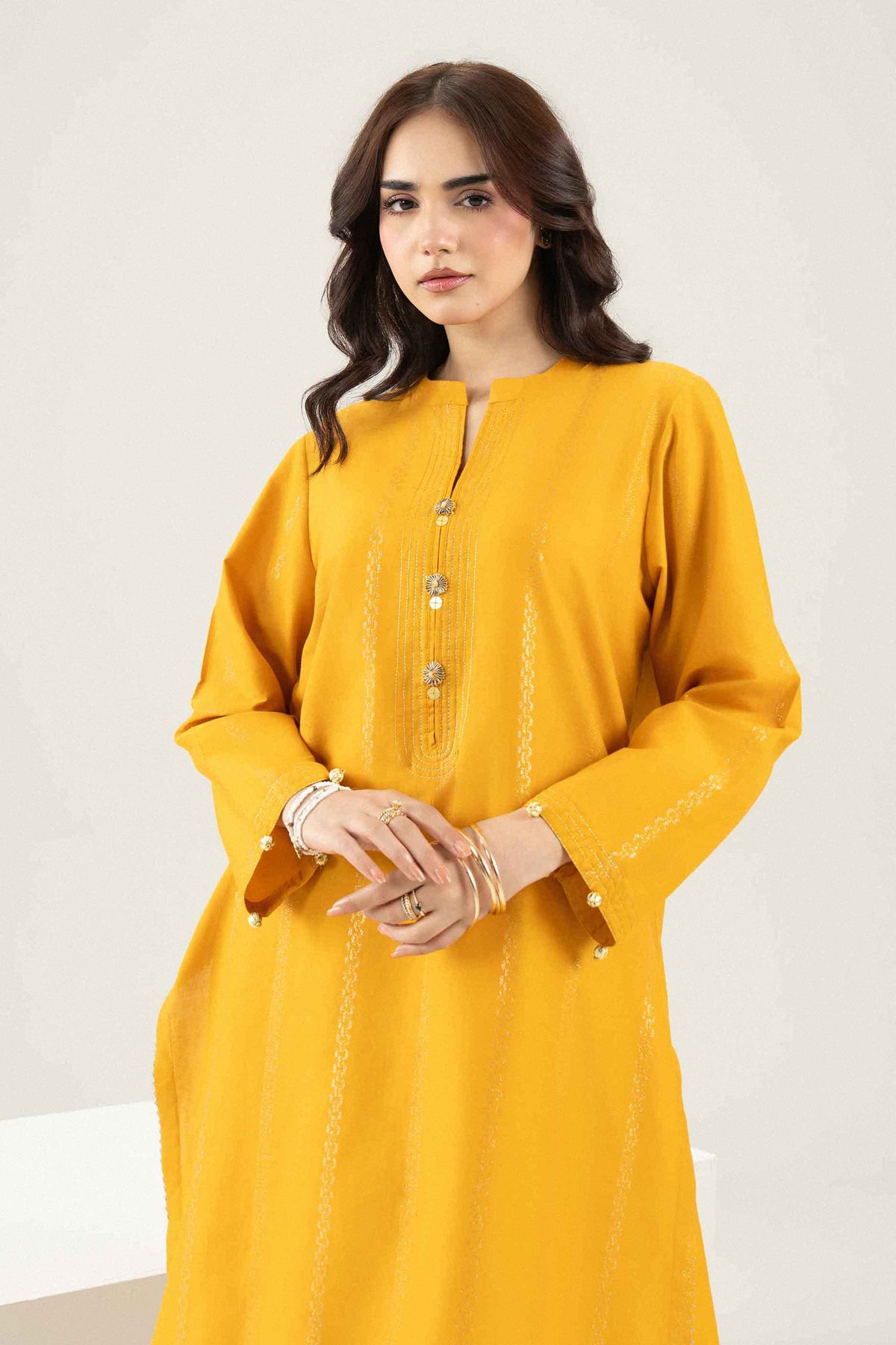 Nishat UK - Yellow Solids Jacquard 1 Piece ready to wear Shirt
