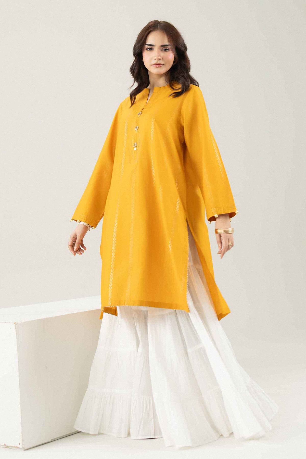 Nishat UK - Yellow Solids Jacquard 1 Piece ready to wear Shirt
