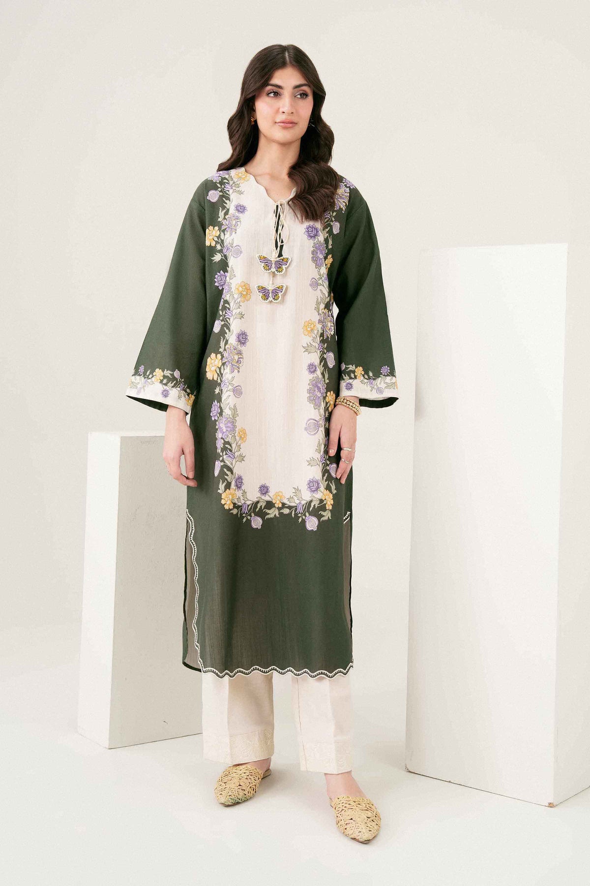 Nishat UK - Green Embroidered Khaddar 1 Piece ready to wear Shirt