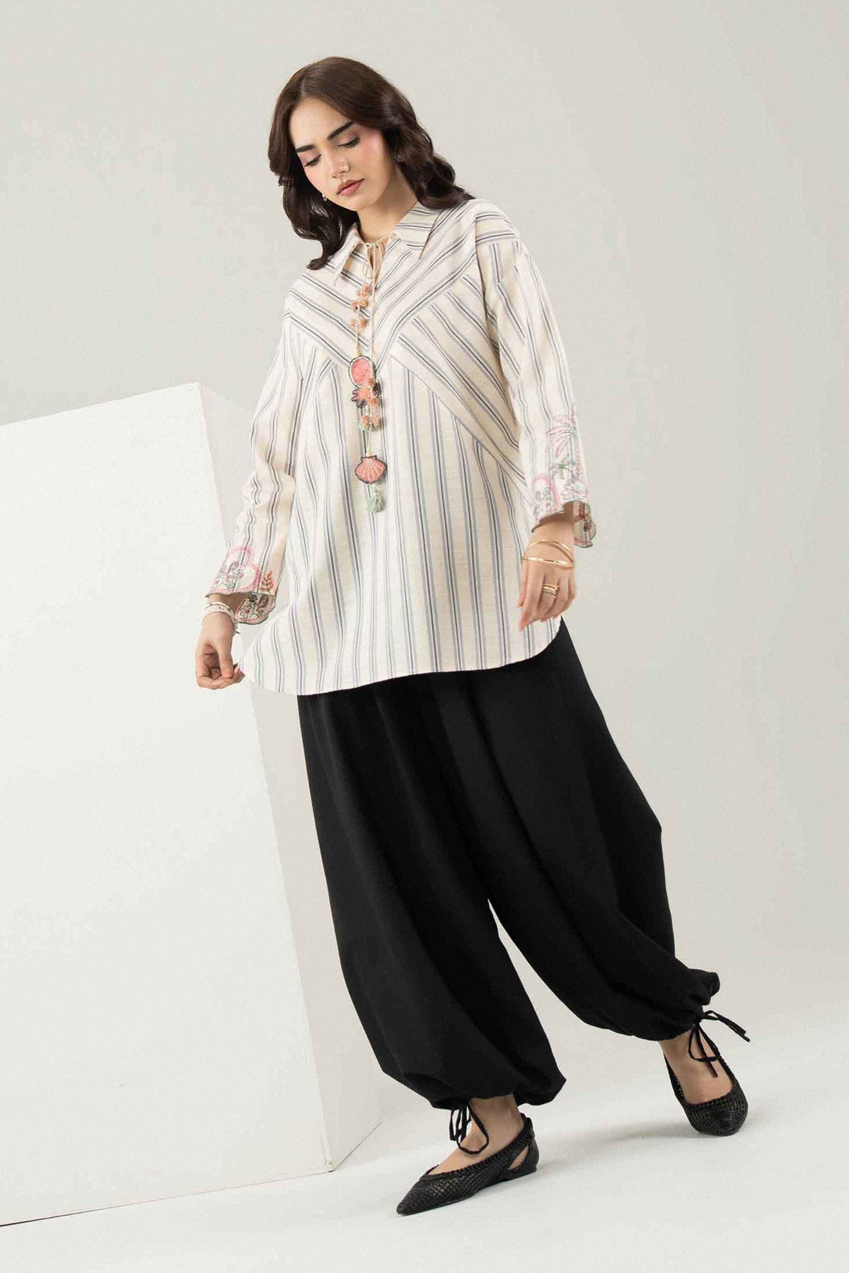 Nishat UK - Off White Embroidered Yarn Dyed 1 Piece ready to wear Tunic