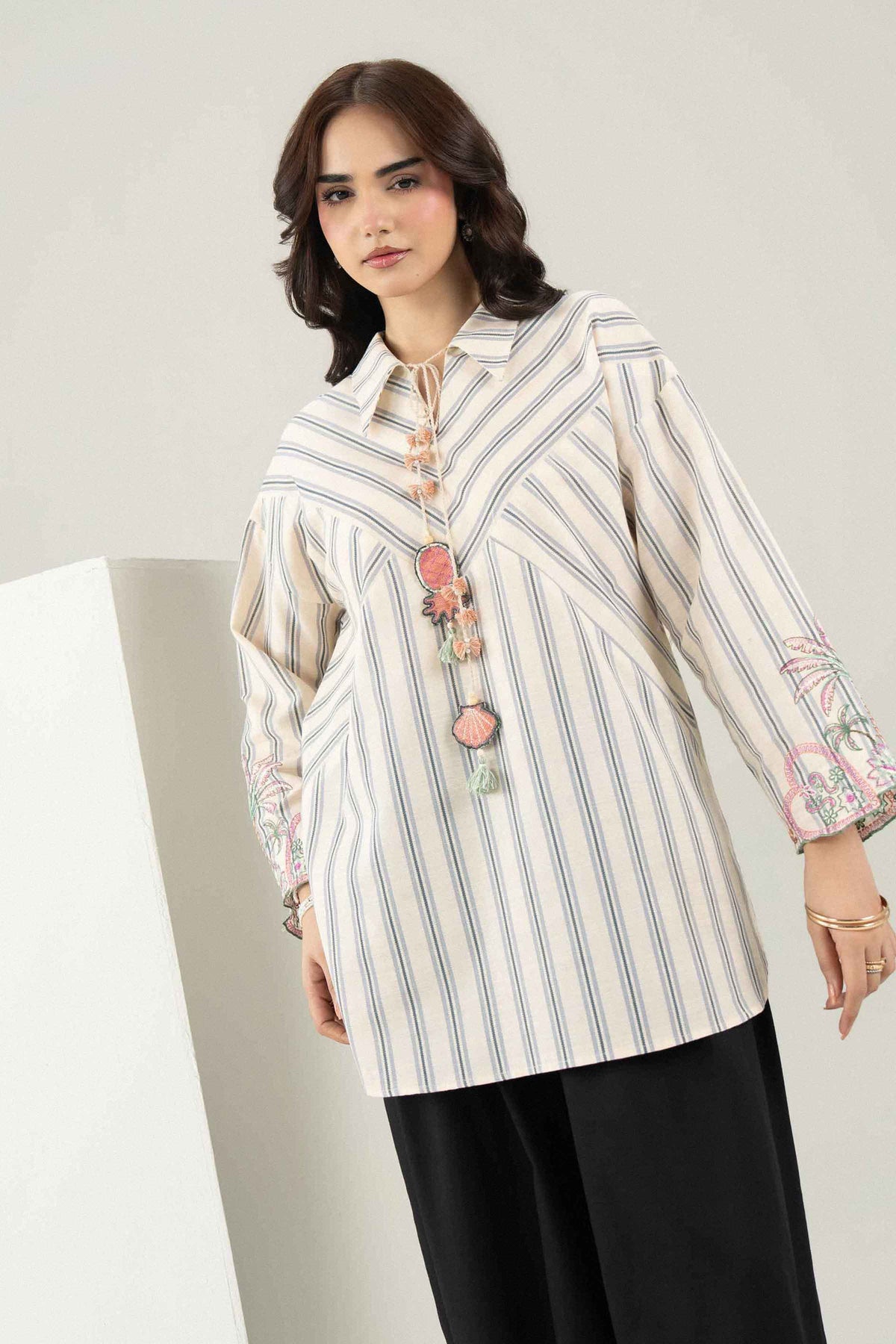 Nishat UK - Off White Embroidered Yarn Dyed 1 Piece ready to wear Tunic