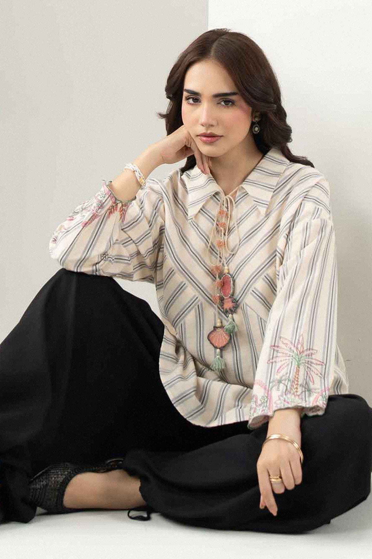 Nishat UK - Off White Embroidered Yarn Dyed 1 Piece ready to wear Tunic