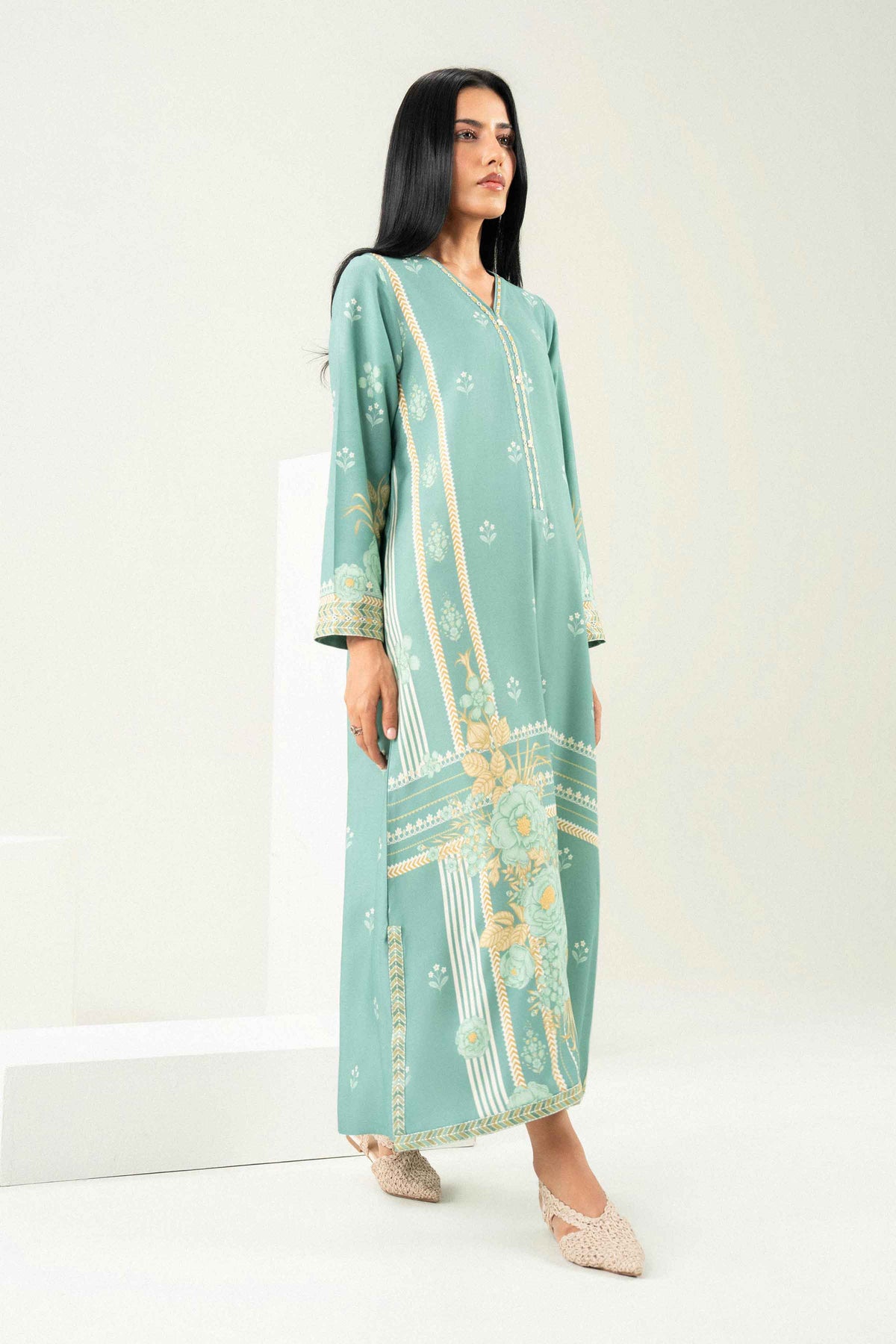 Nishat UK - Green Embroidered Linen 1 Piece ready to wear Shirt