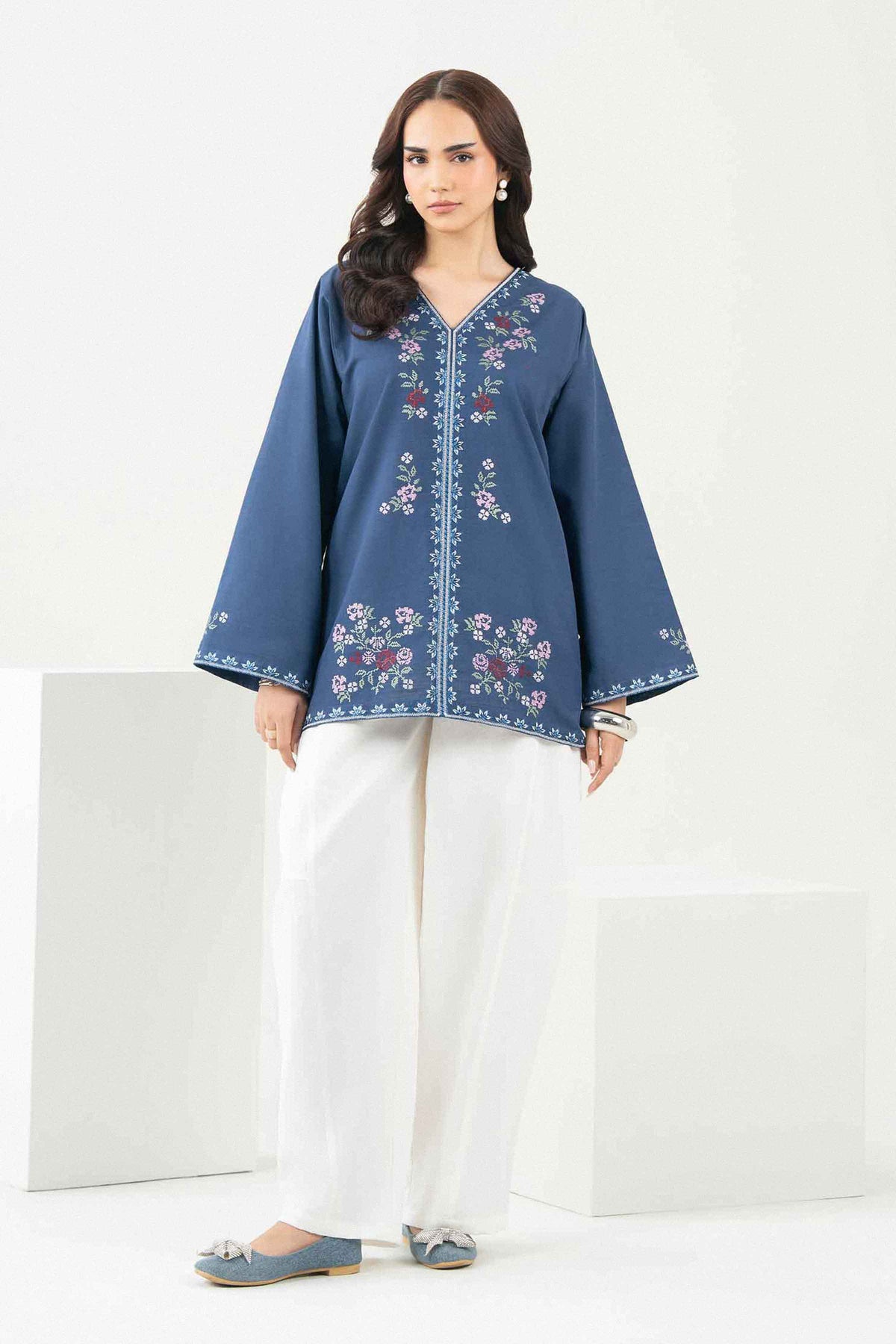 Nishat UK - Blue Embroidered Khaddar 1 Piece ready to wear Tunic