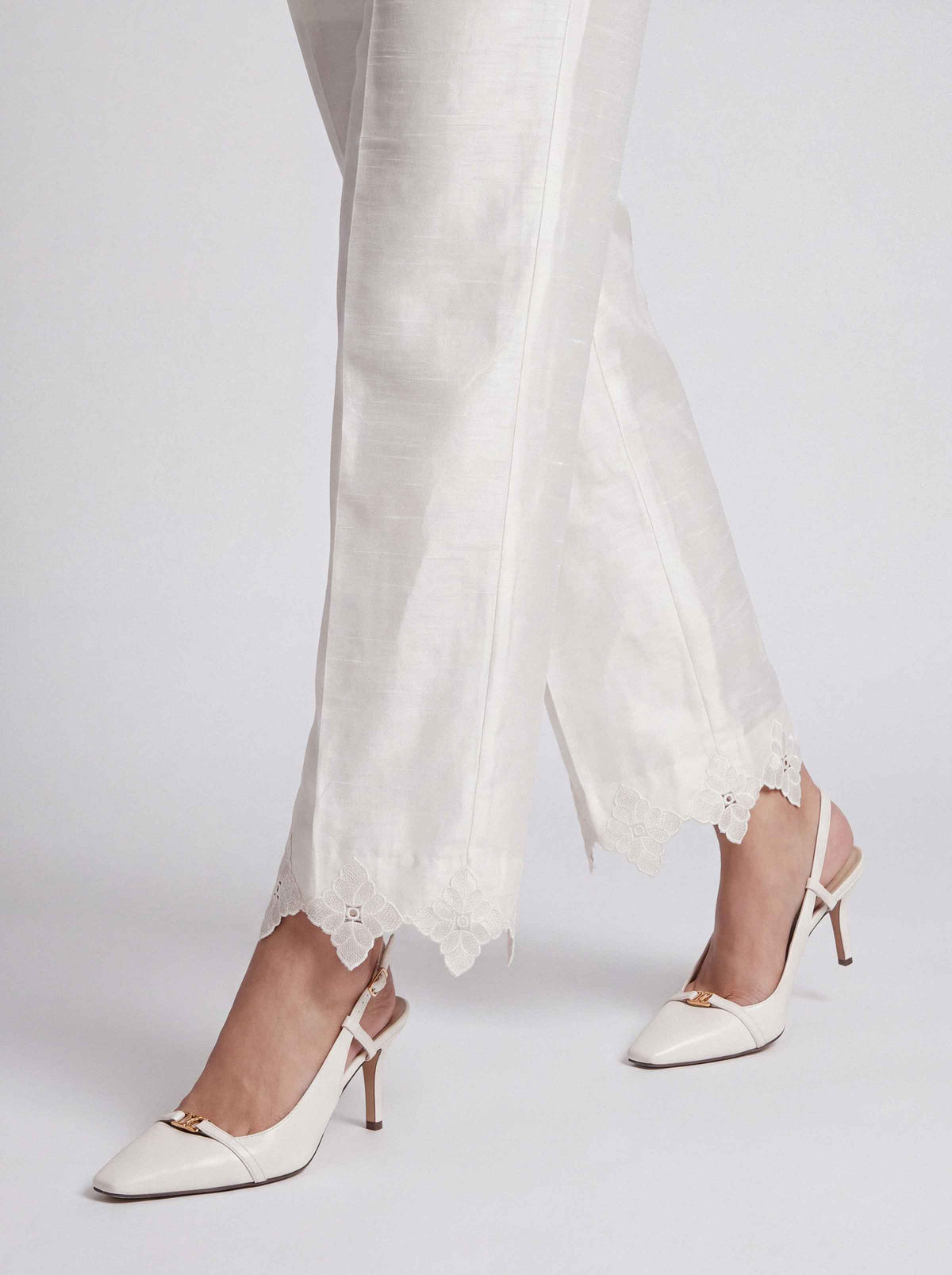 Nishat UK - White Embroidered Silk 1 Piece ready to wear trouser