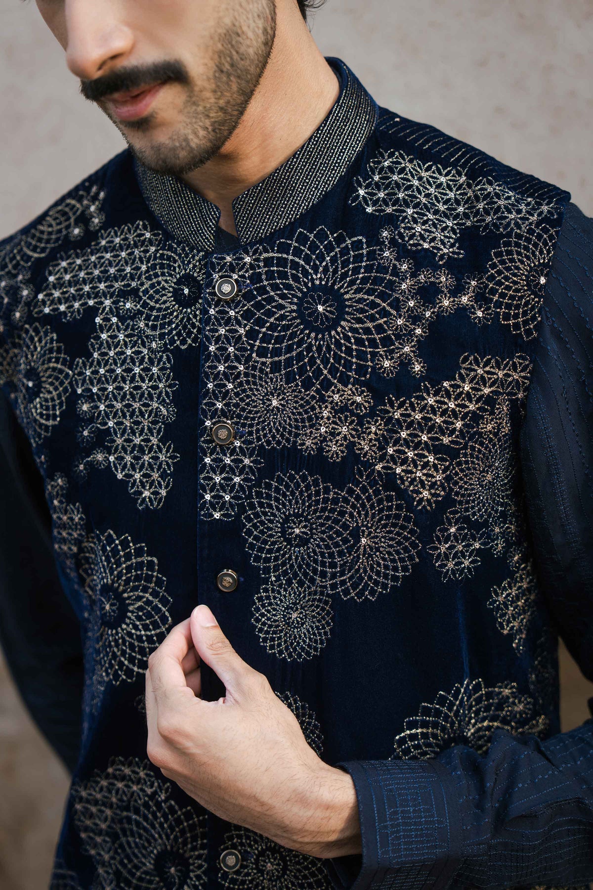 Nishat UK - Blue Embroidered Velvet 1 Piece ready to wear Waistcoat