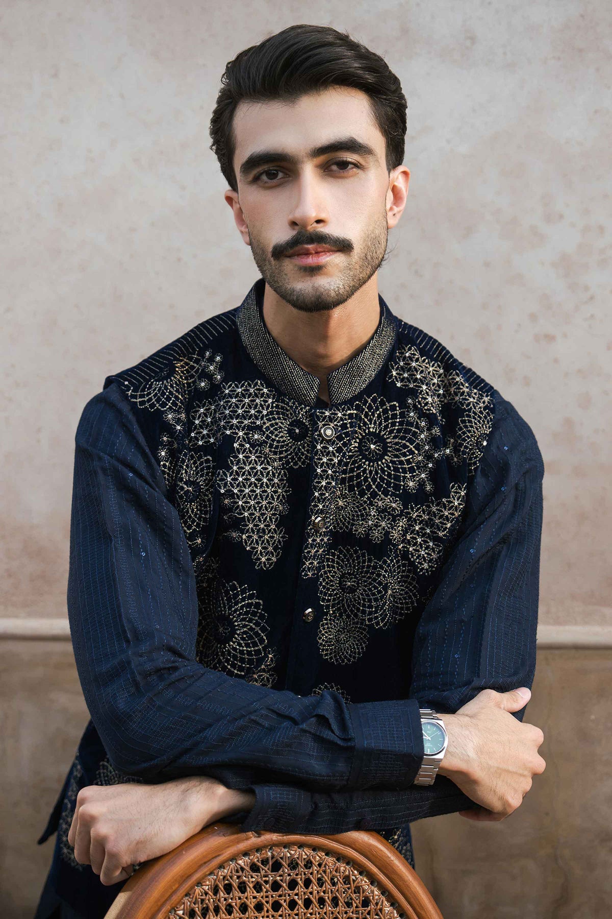 Nishat UK - Blue Embroidered Velvet 1 Piece ready to wear Waistcoat