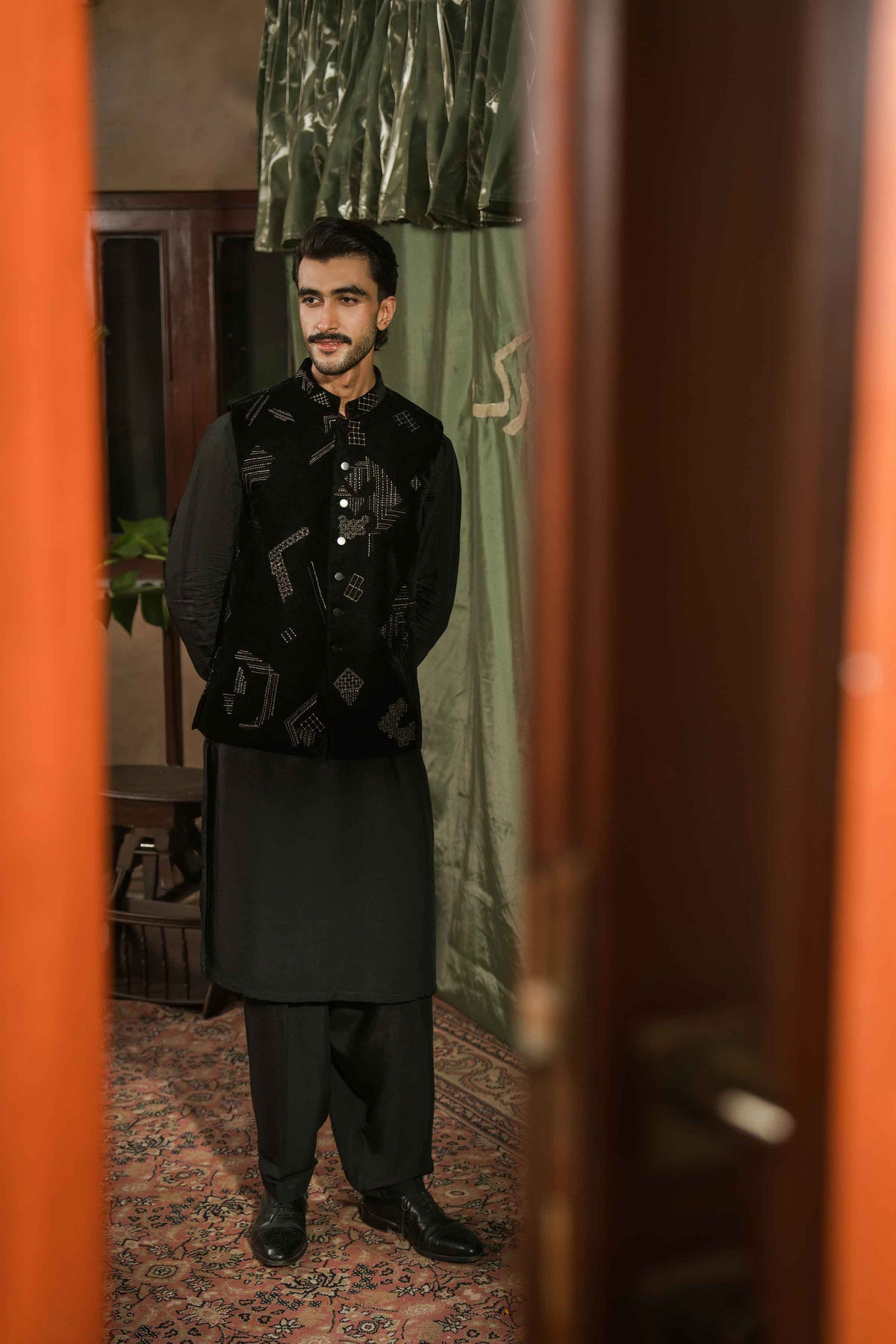 Nishat UK - Black Embroidered Velvet 1 Piece ready to wear Waistcoat