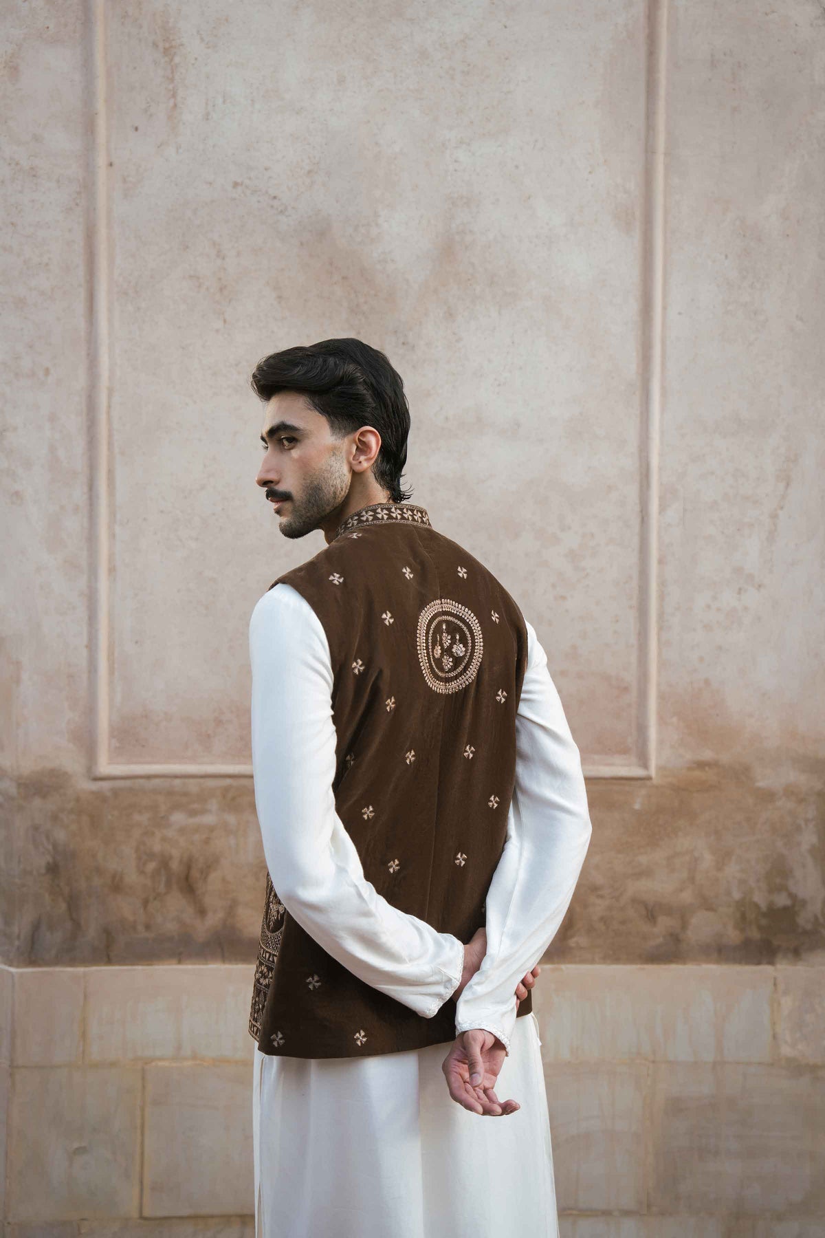 Nishat UK - Brown Embroidered Velvet 1 Piece ready to wear Waistcoat