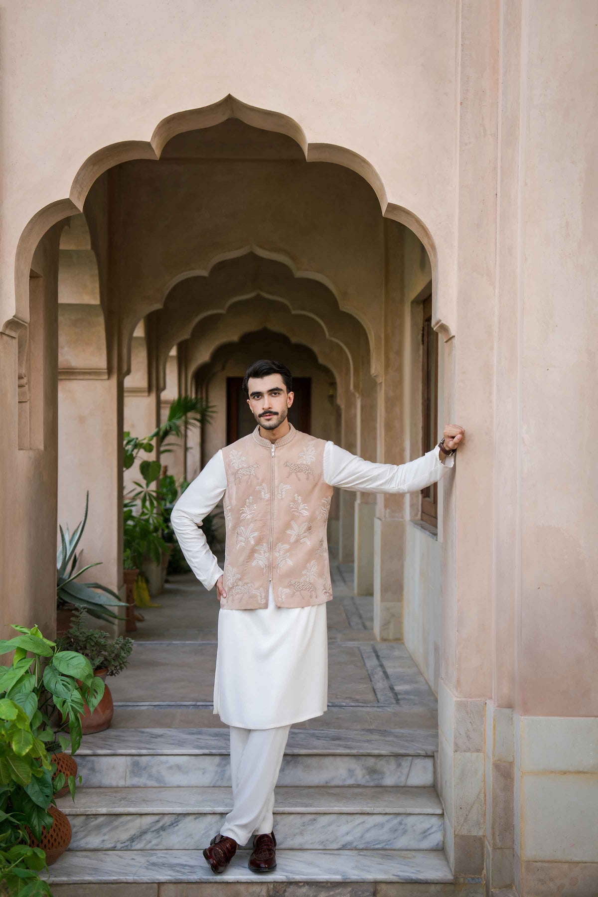 Nishat UK - Beige Embroidered Velvet 1 Piece ready to wear Waistcoat