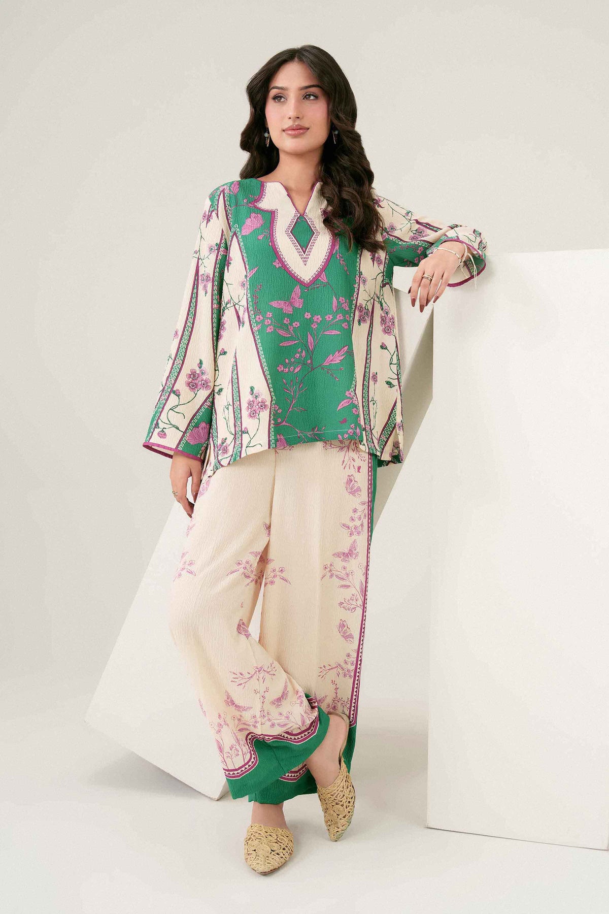 Nishat UK - Off White  Printed Crepe 2 Pieces ready to wear 