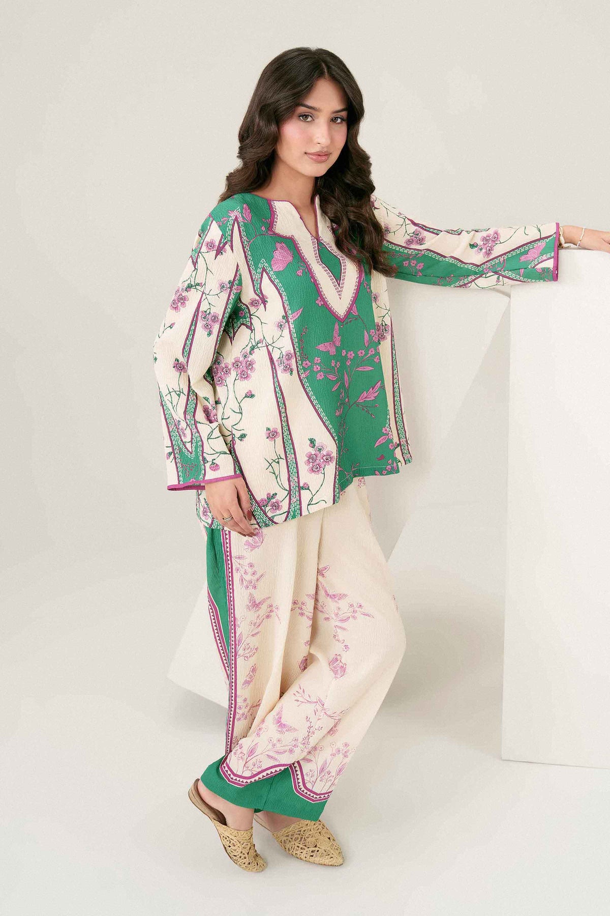 Nishat UK - Off White  Printed Crepe 2 Pieces ready to wear 