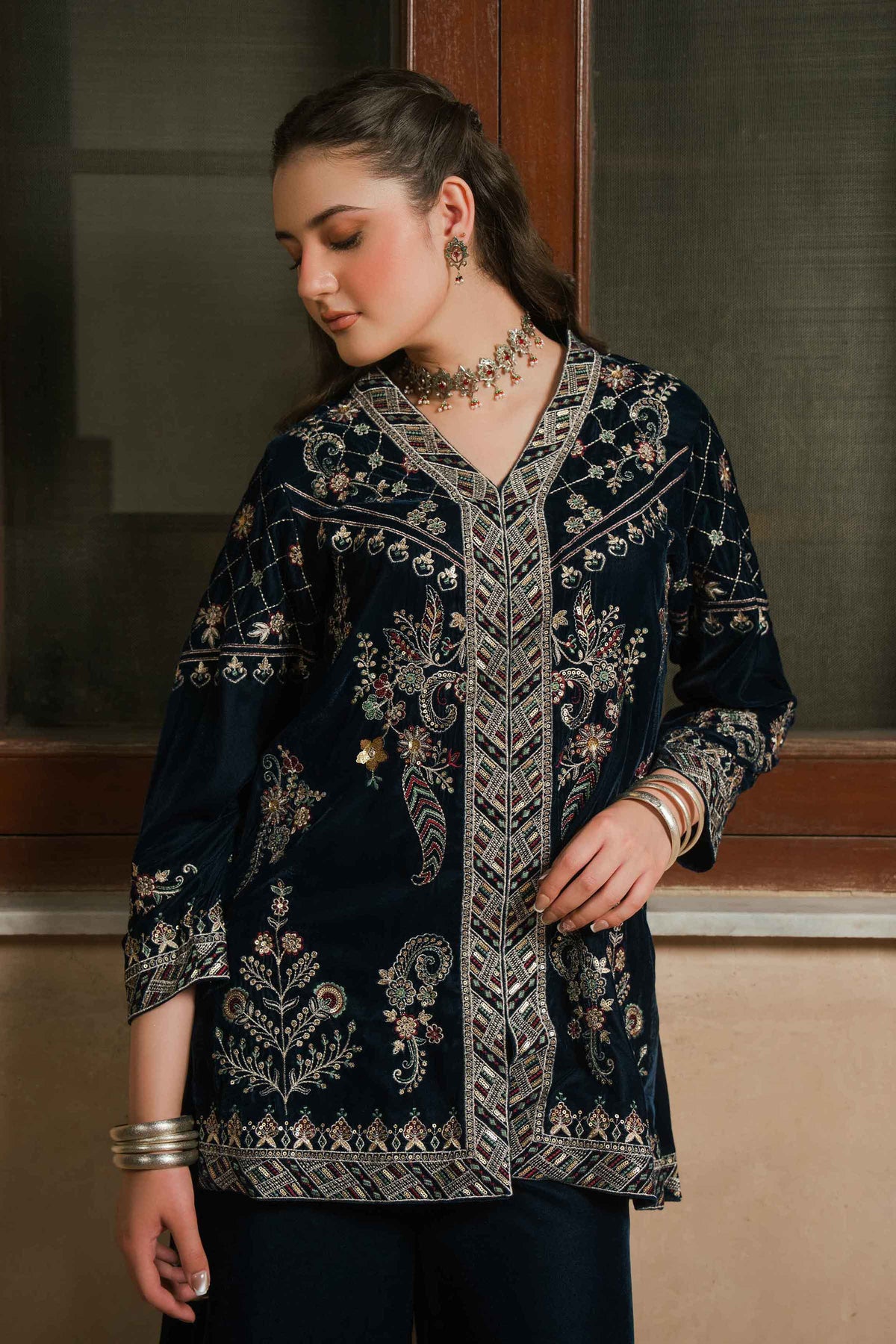 Nishat UK - Blue Embroidered Velvet 2 Pieces ready to wear Dress
