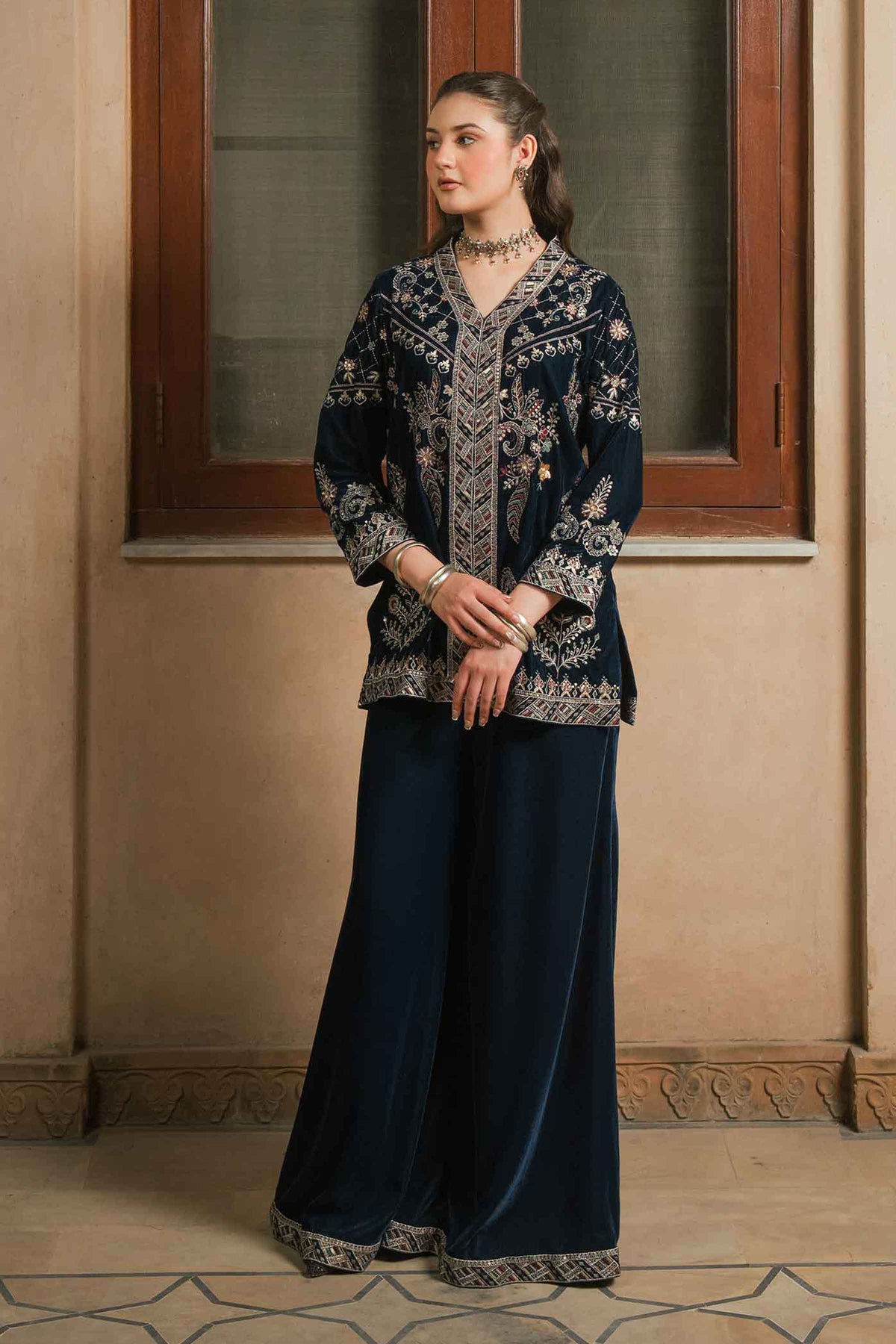 Nishat UK - Blue Embroidered Velvet 2 Pieces ready to wear Dress