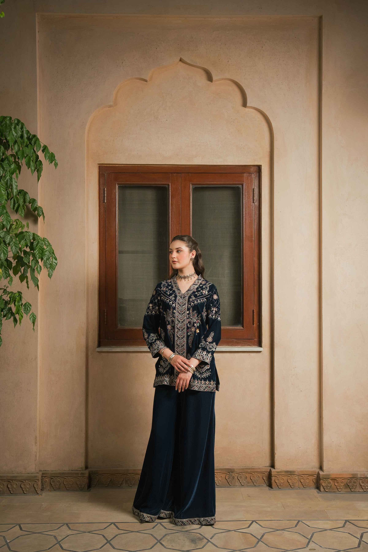 Nishat UK - Blue Embroidered Velvet 2 Pieces ready to wear Dress