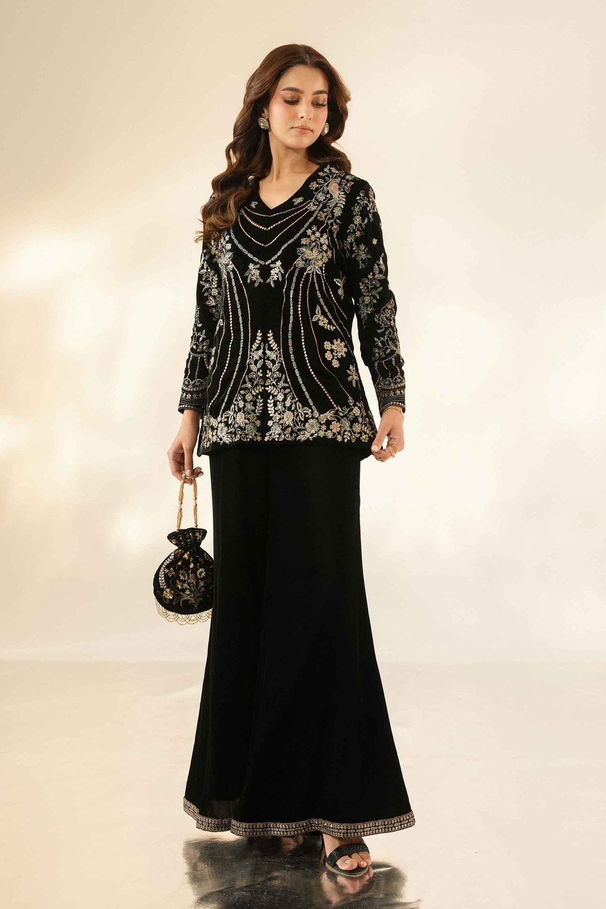 Nishat UK - Black Embroidered Velvet 2 Pieces ready to wear Dress