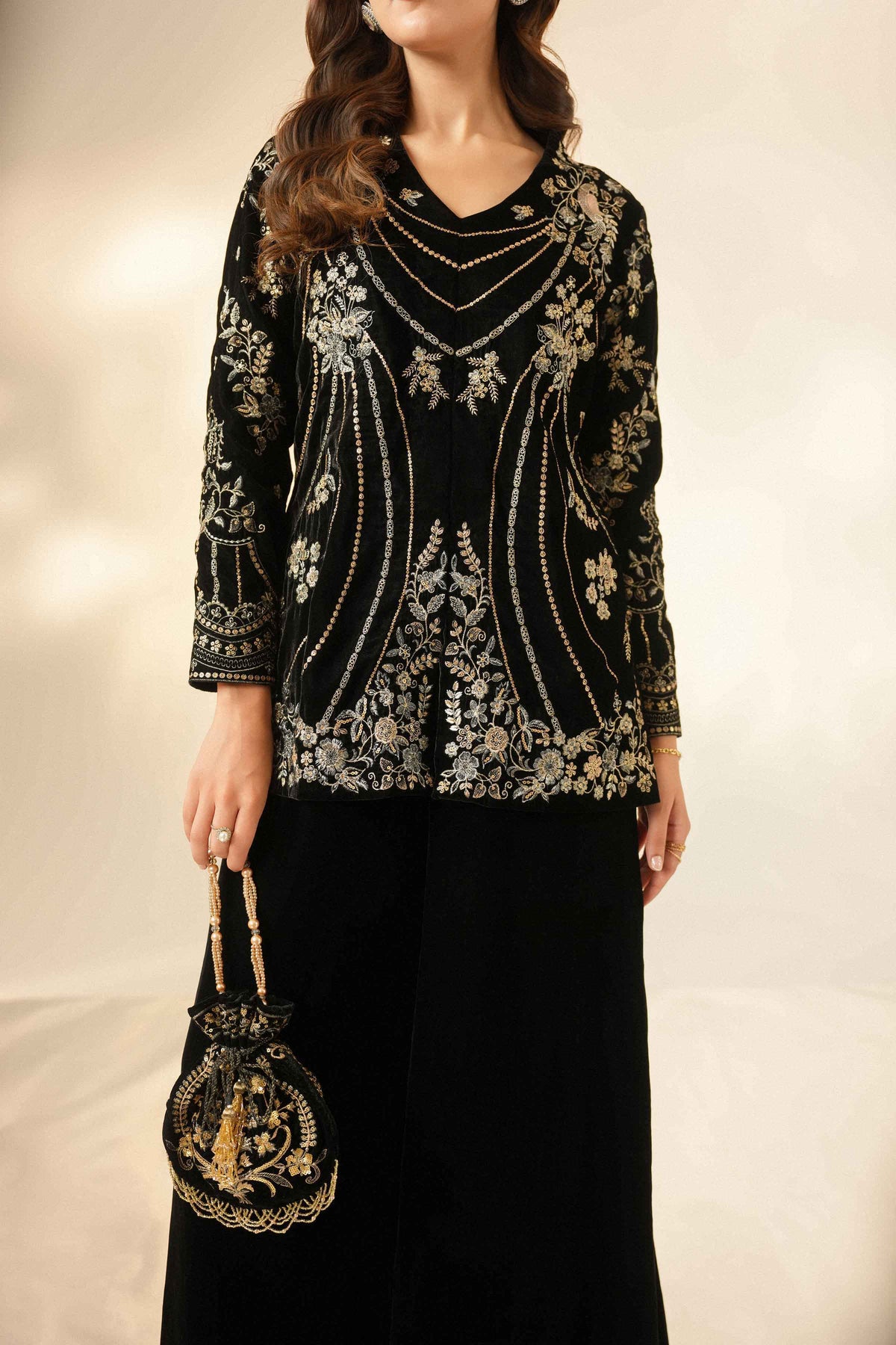 Nishat UK - Black Embroidered Velvet 2 Pieces ready to wear Dress