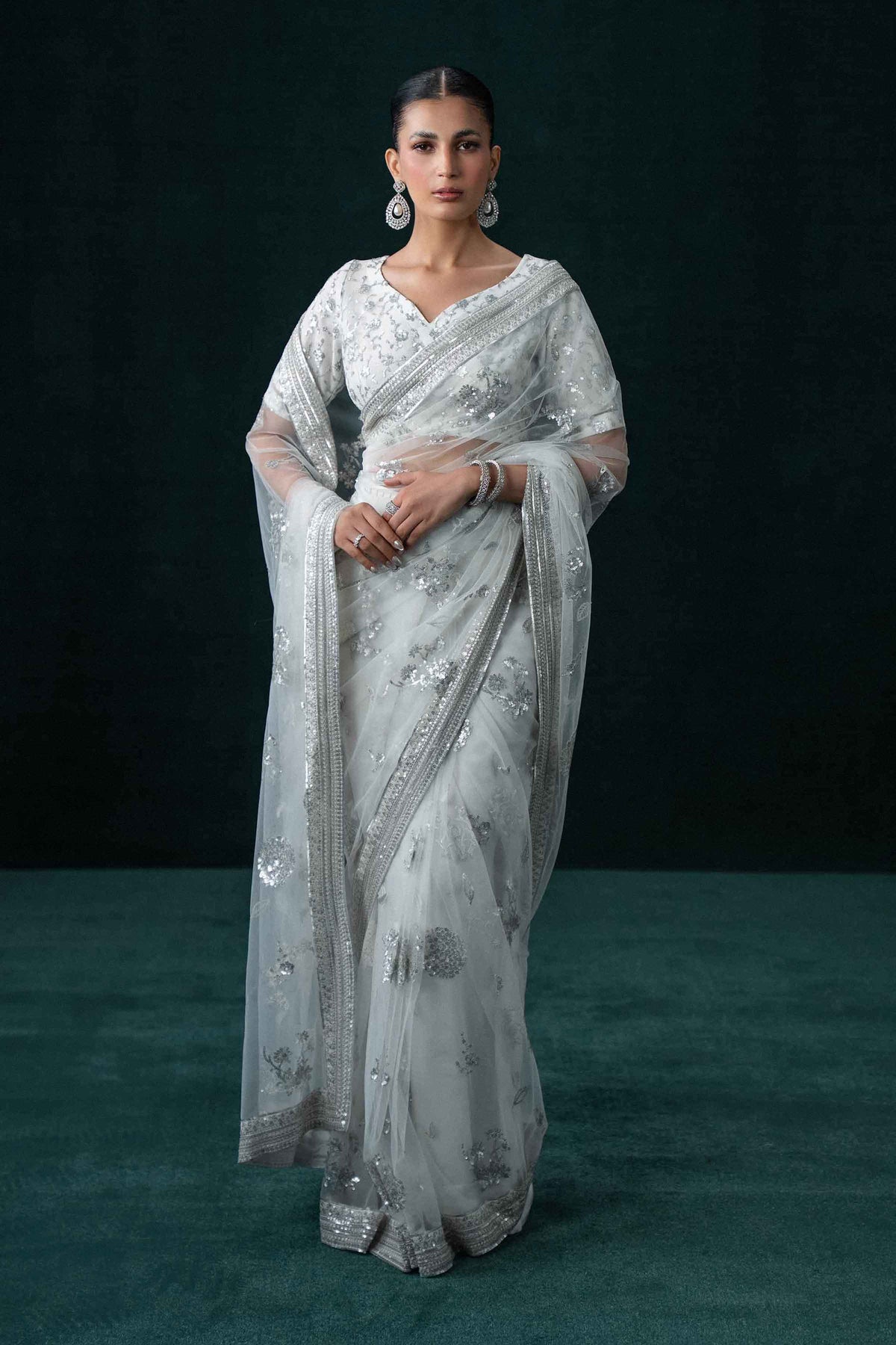 Nishat UK - White Embroidered Net 2 Pieces ready to wear Dress