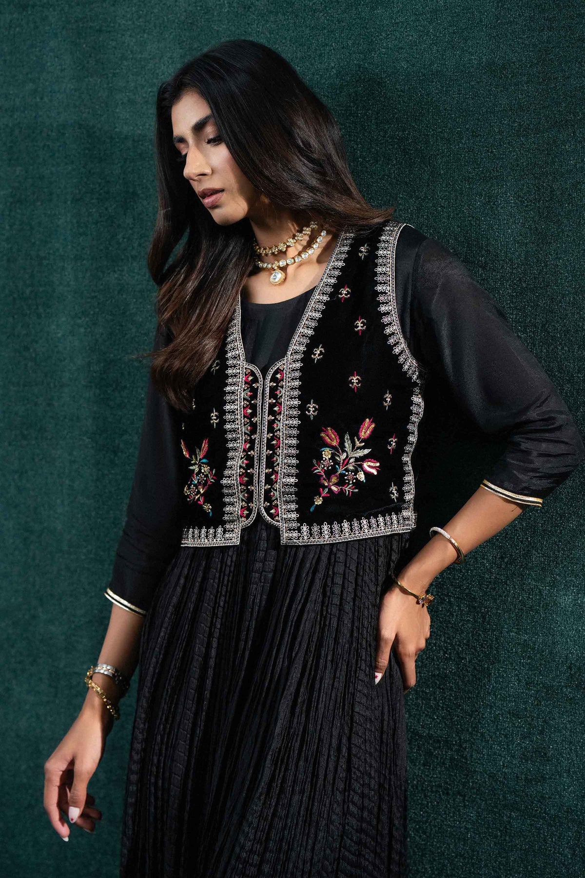 Nishat UK - Black Embroidered Velvet 2 Pieces ready to wear Dress