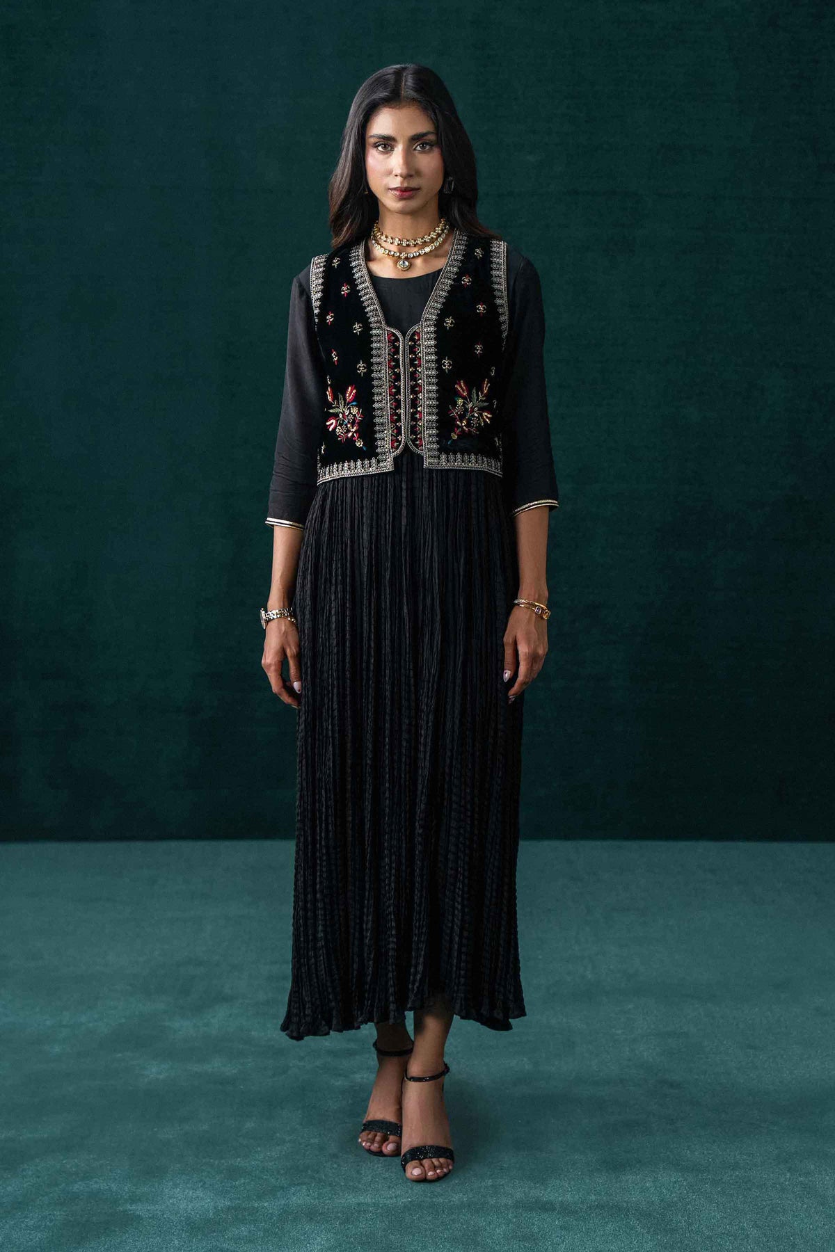 Nishat UK - Black Embroidered Velvet 2 Pieces ready to wear Dress
