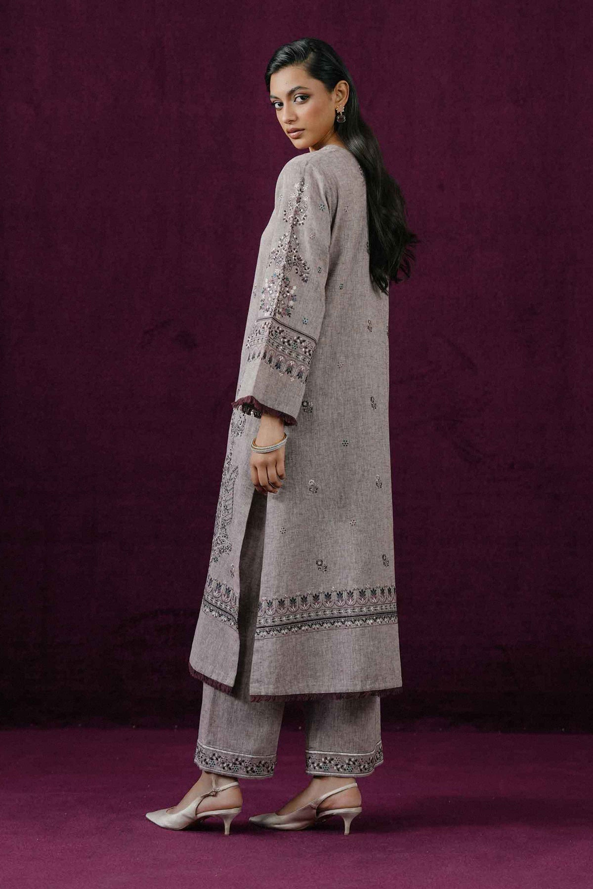 Nishat UK - Purple Embroidered Linen 2 Pieces ready to wear Dress