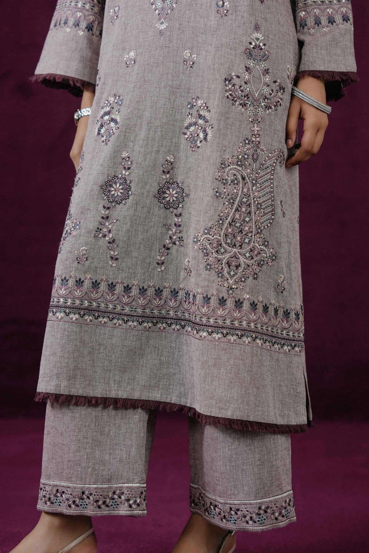 Nishat UK - Purple Embroidered Linen 2 Pieces ready to wear Dress