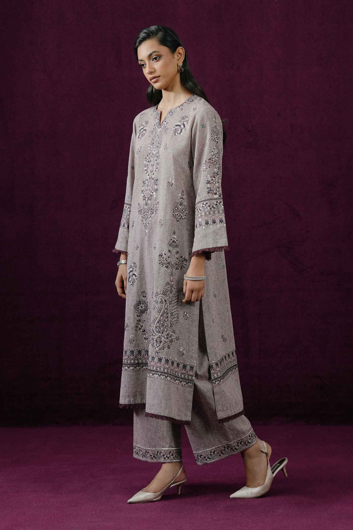 Nishat UK - Purple Embroidered Linen 2 Pieces ready to wear Dress