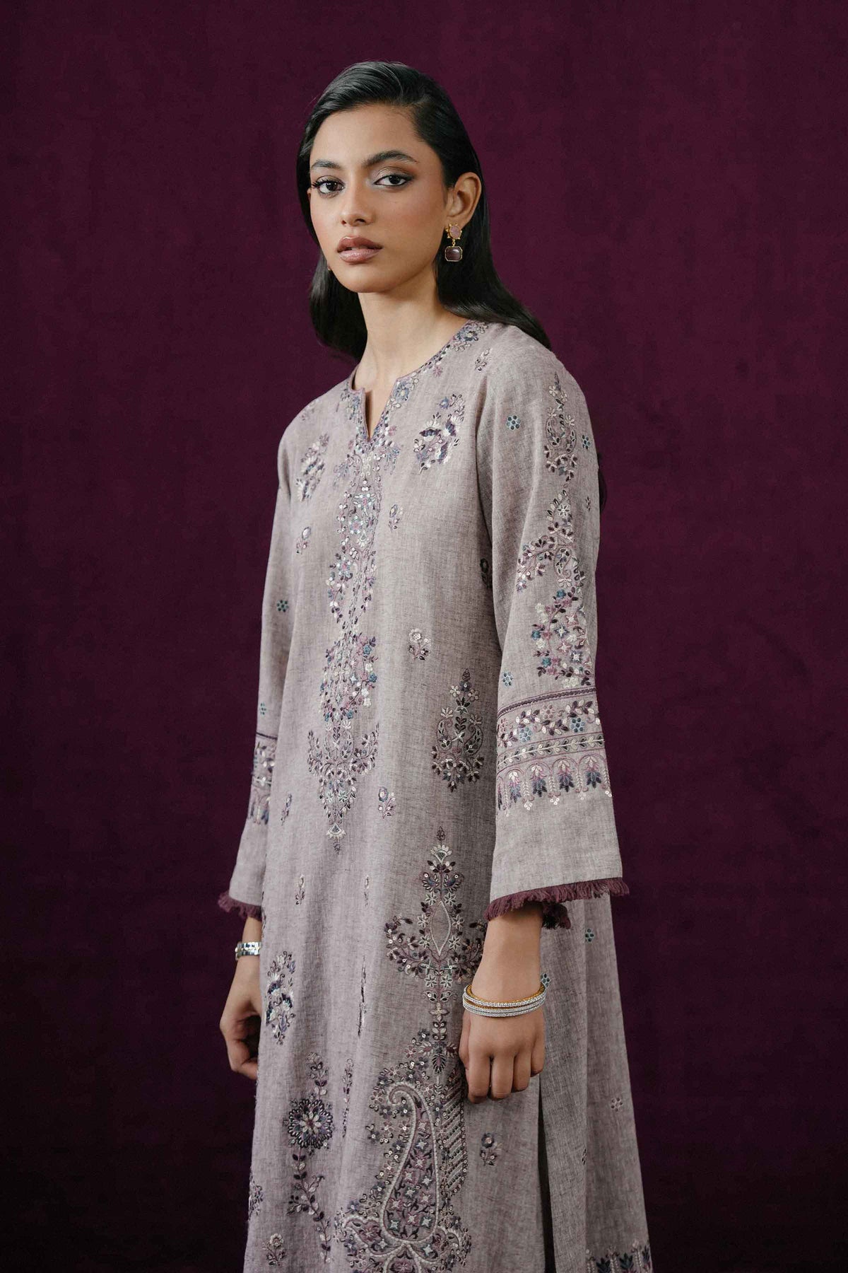 Nishat UK - Purple Embroidered Linen 2 Pieces ready to wear Dress