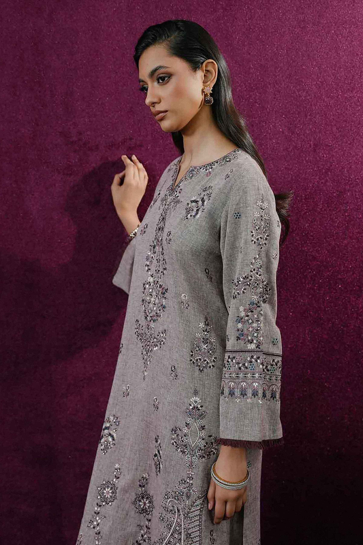 Nishat UK - Purple Embroidered Linen 2 Pieces ready to wear Dress