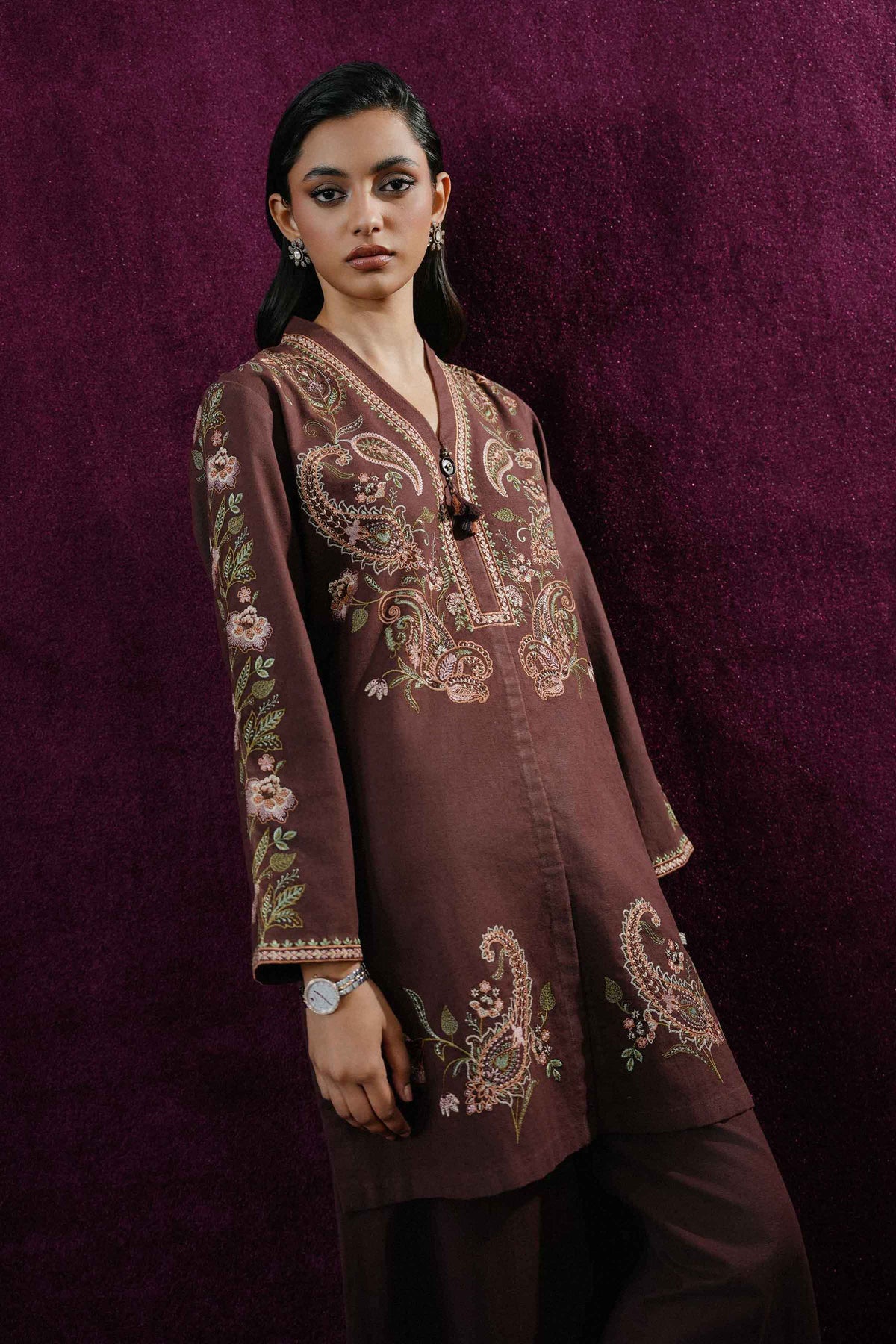 Nishat UK - Purple Embroidered Linen 2 Pieces ready to wear Dress