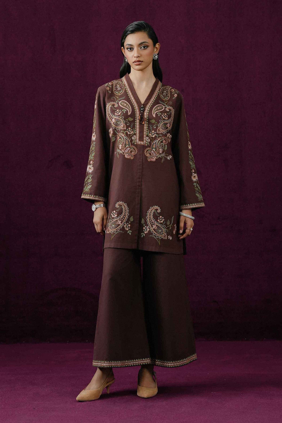 Nishat UK - Purple Embroidered Linen 2 Pieces ready to wear Dress