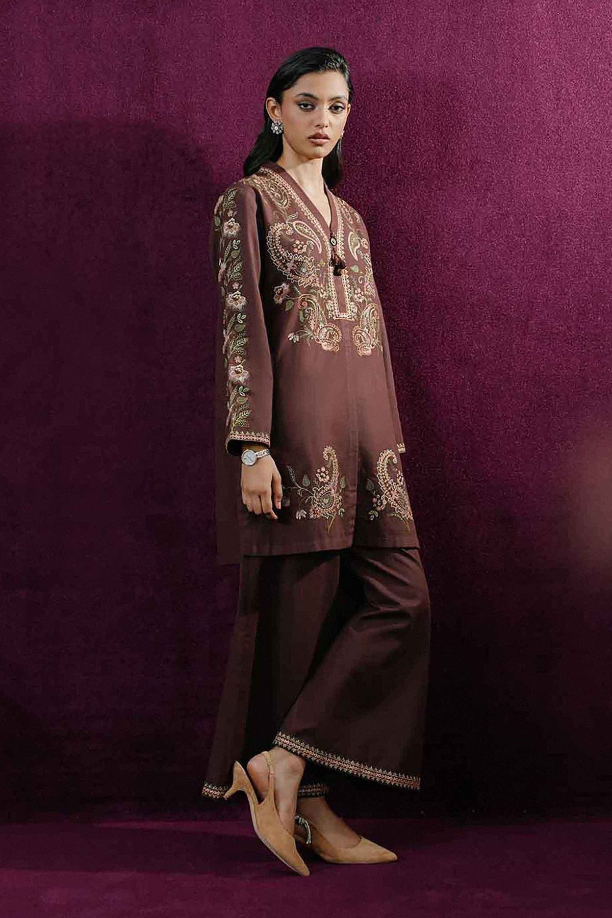 Nishat UK - Purple Embroidered Linen 2 Pieces ready to wear Dress