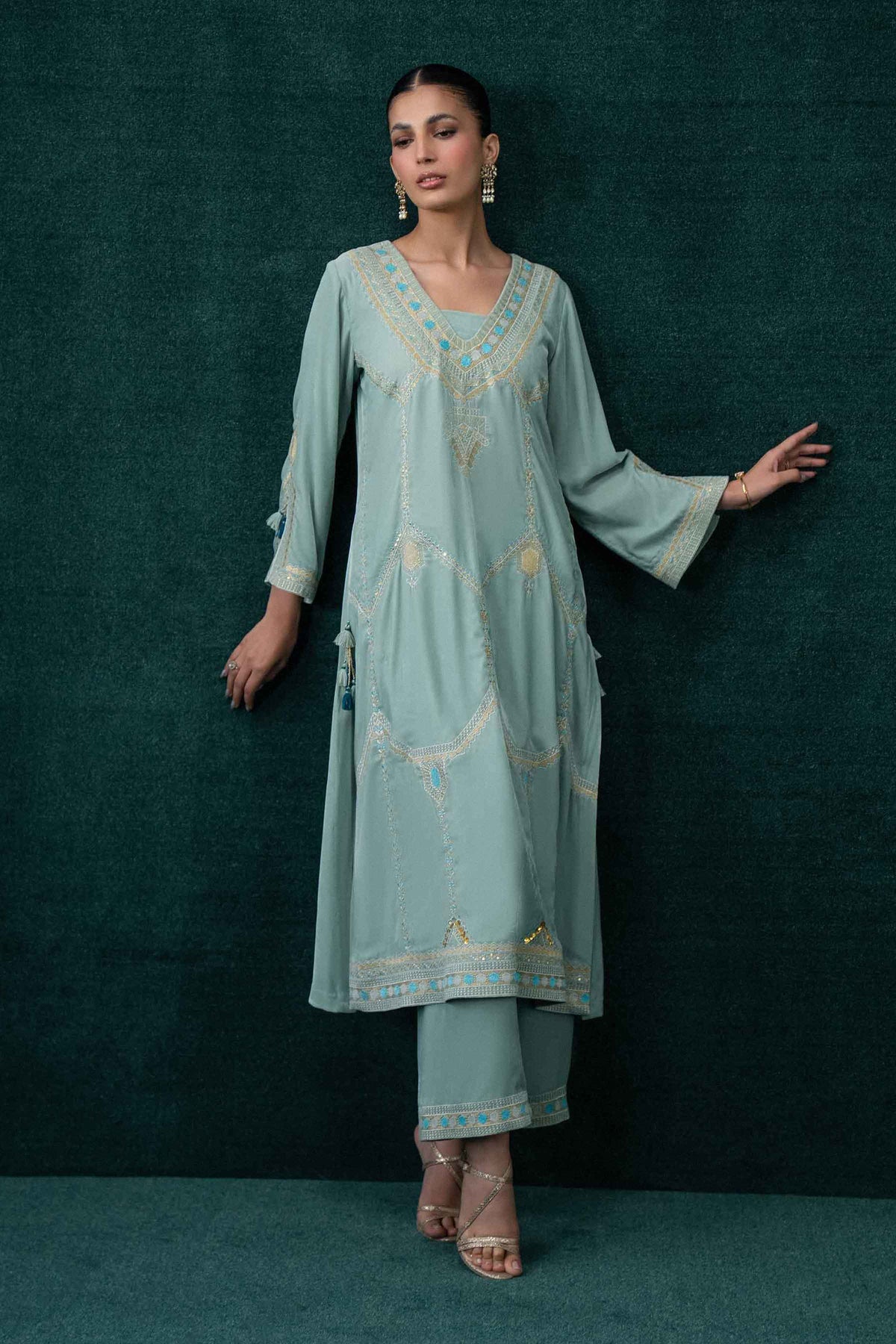 Nishat UK - Green Embroidered Velvet 2 Pieces ready to wear Dress
