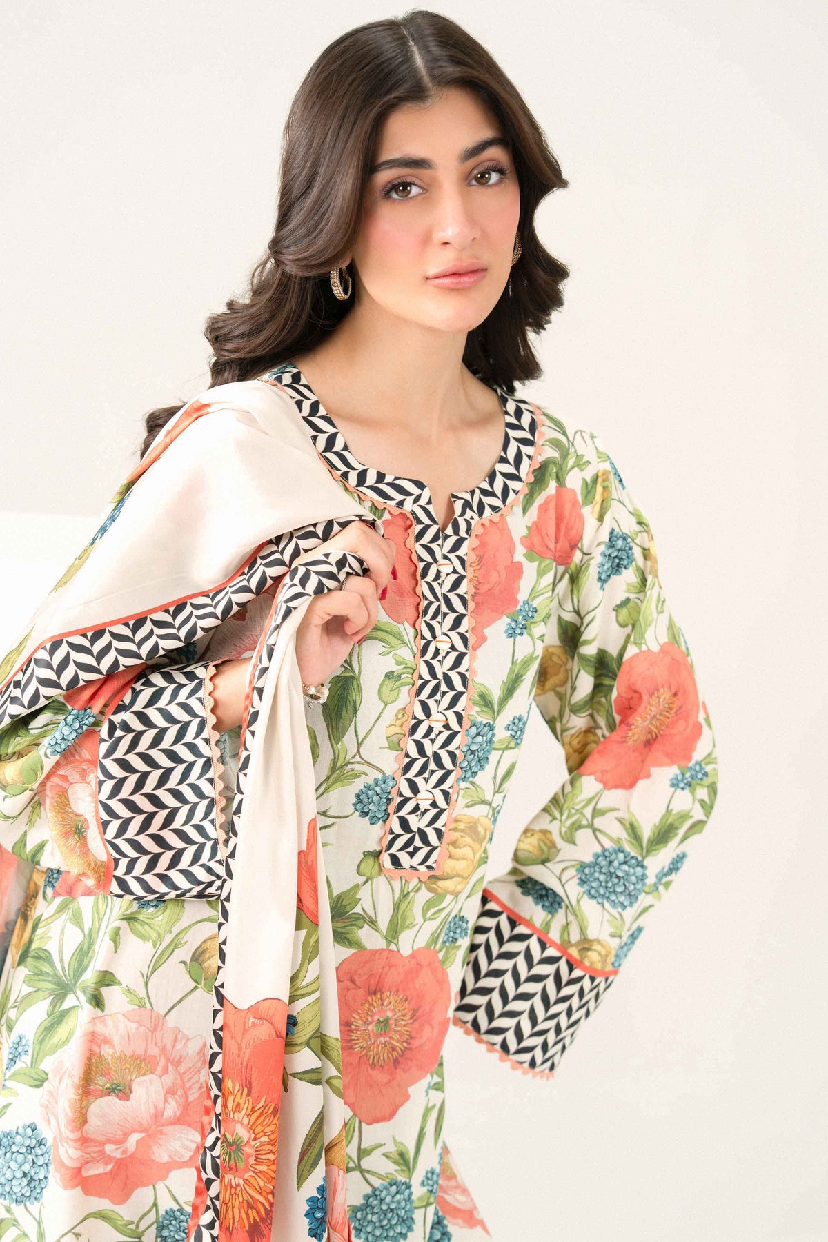 Nishat UK - Off White Printed Silk 2 Pieces ready to wear Dress
