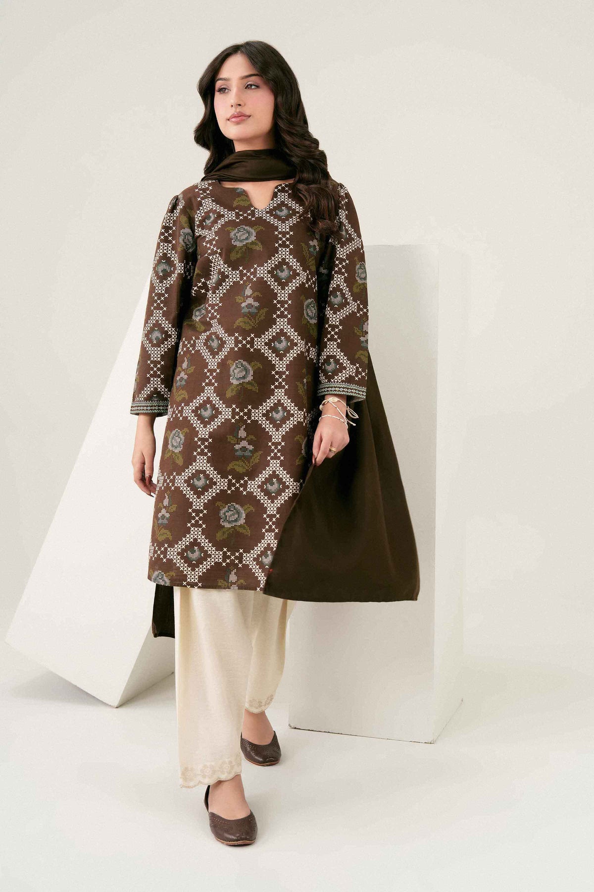 Nishat UK - Brown Printed Khaddar 2 Pieces ready to wear 