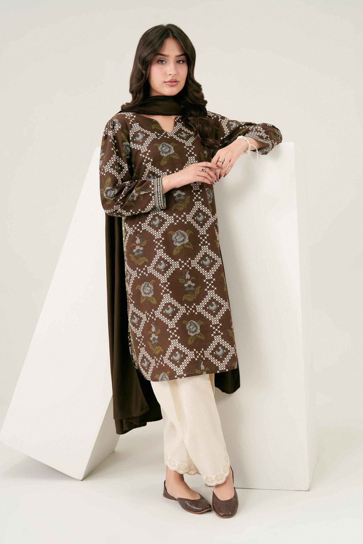 Nishat UK - Brown Printed Khaddar 2 Pieces ready to wear 
