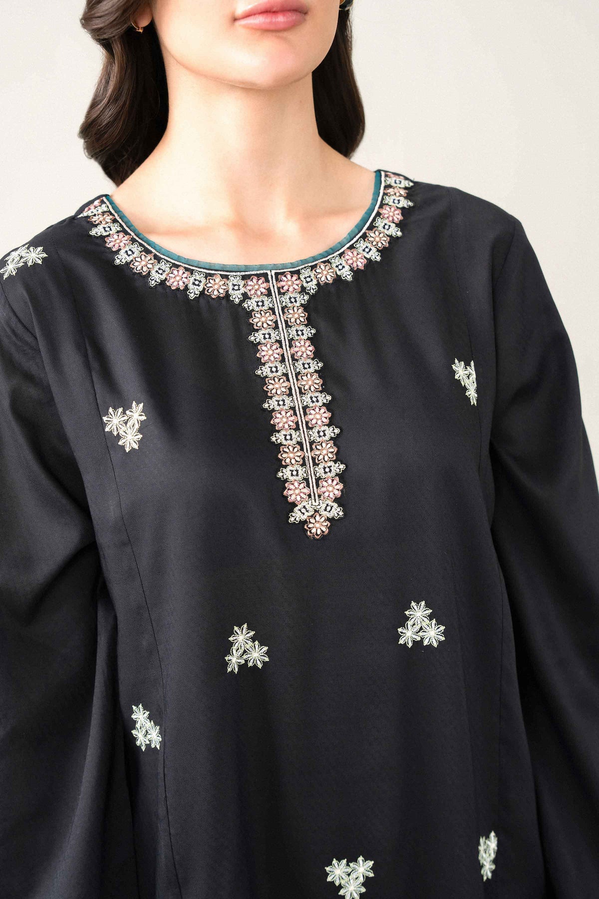 Nishat UK - Black Embroidered Silk 2 Pieces ready to wear long dress