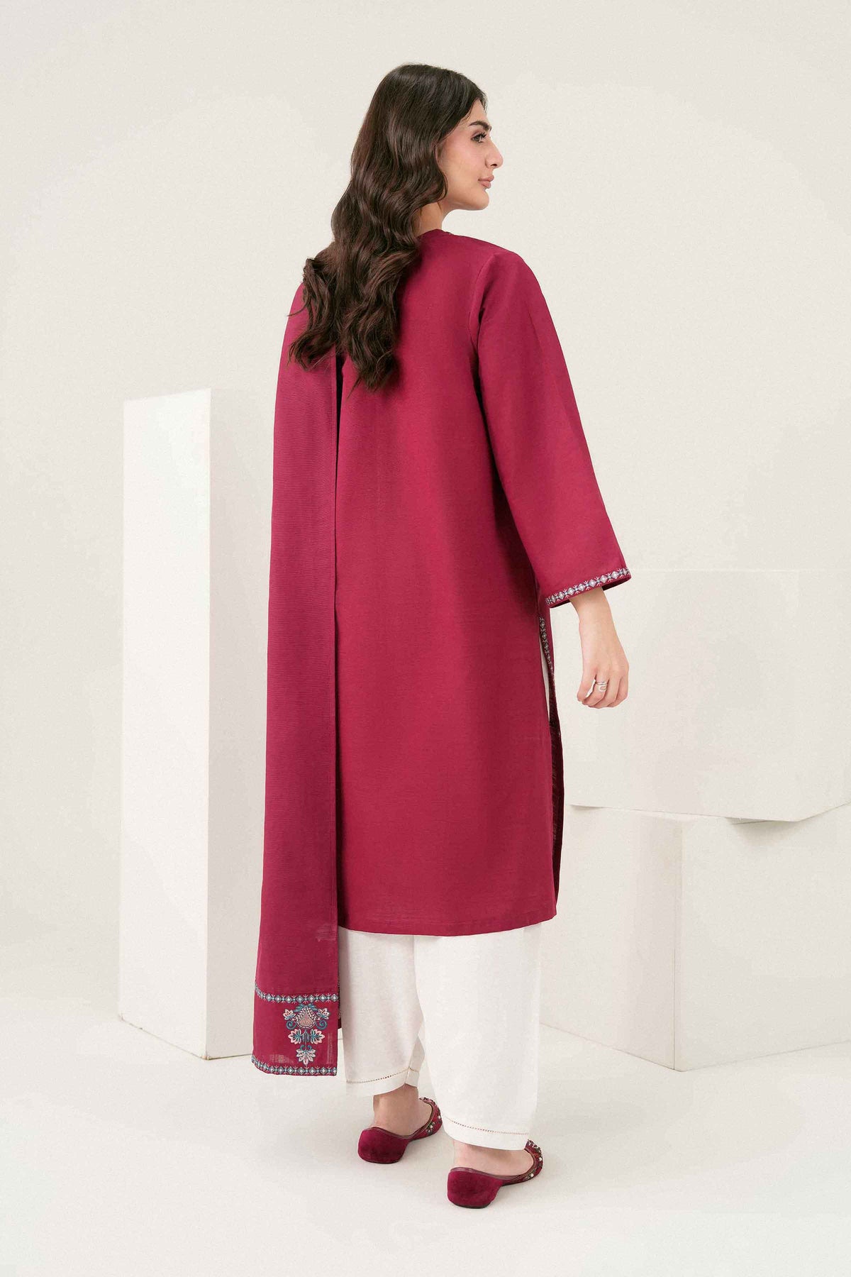 Nishat UK - Red Embroidered Karandi 2 Pieces ready to wear Dress