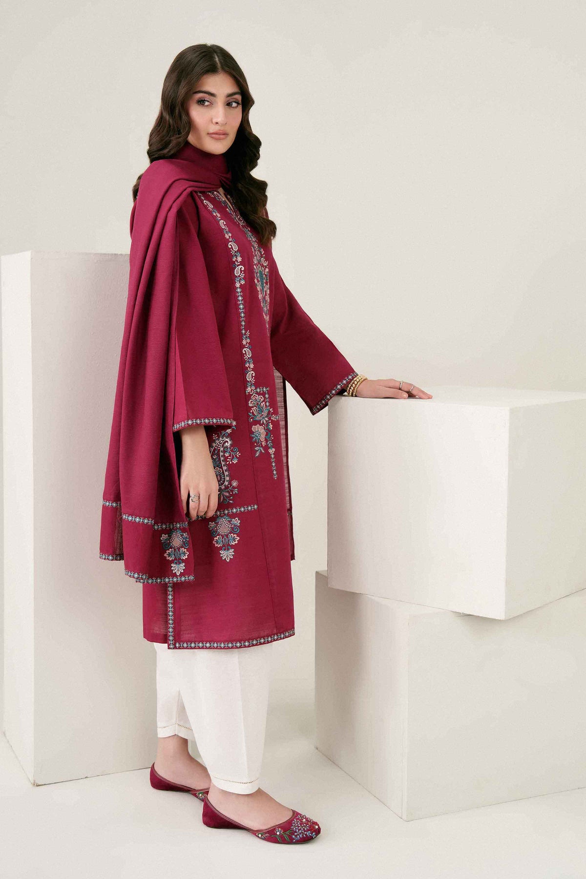 Nishat UK - Red Embroidered Karandi 2 Pieces ready to wear Dress