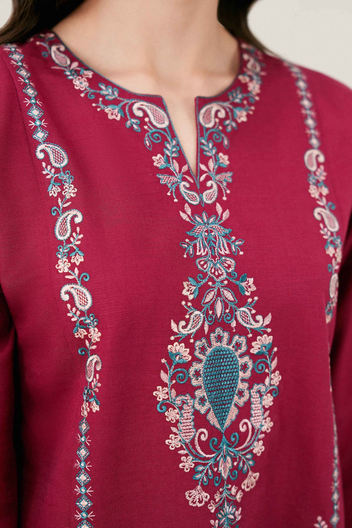 Nishat UK - Red Embroidered Karandi 2 Pieces ready to wear Dress