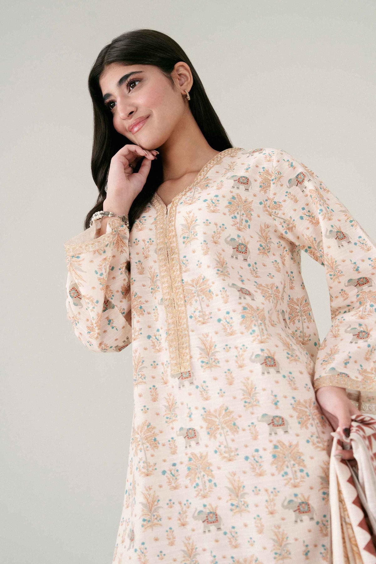 Nishat UK - Cream Embroidered Khaddar 2 Pieces ready to wear Dress