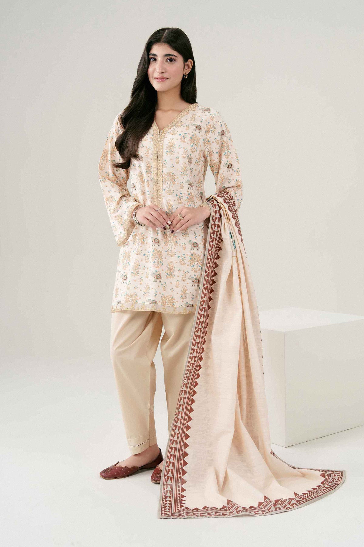 Nishat UK - Cream Embroidered Khaddar 2 Pieces ready to wear Dress