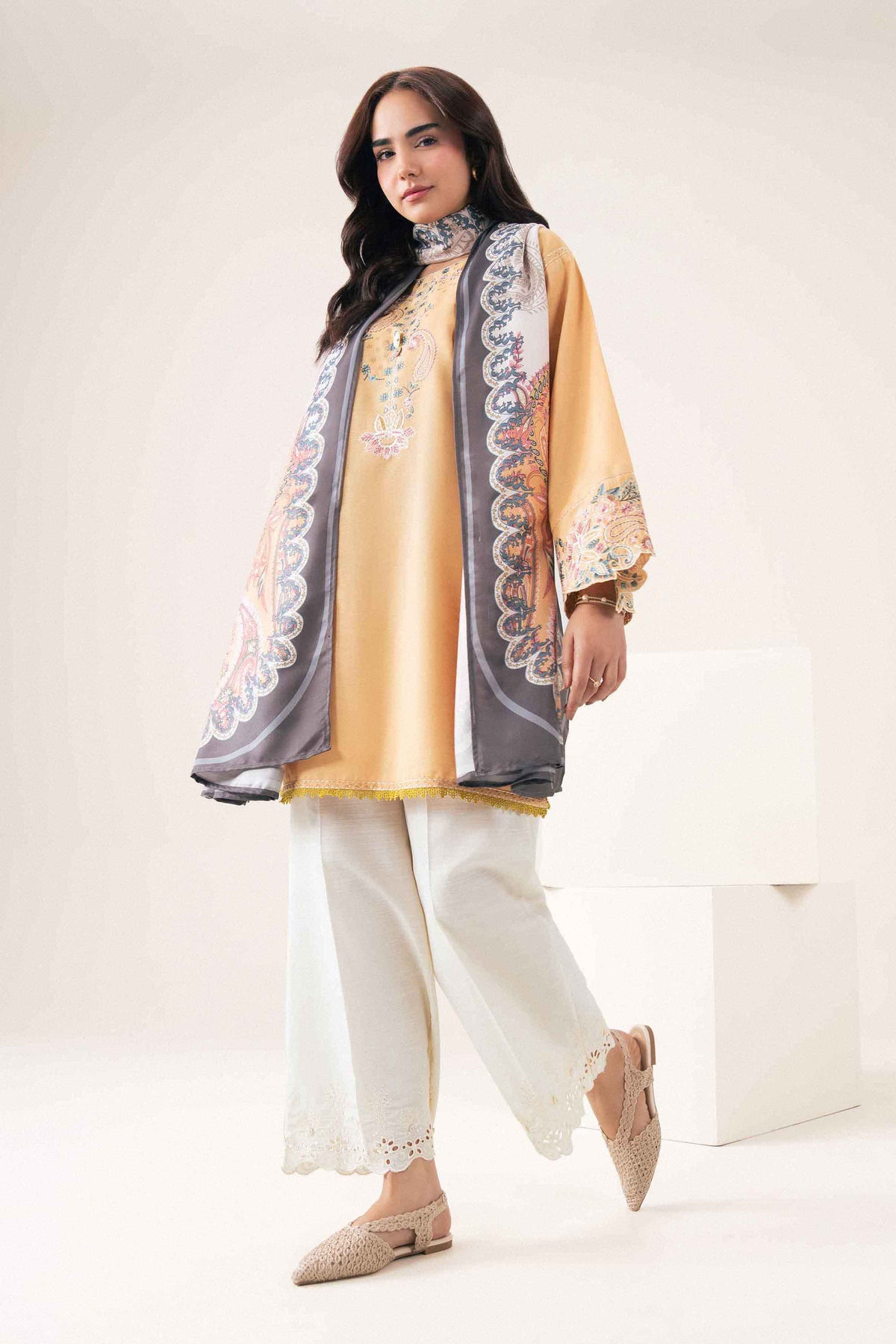Nishat UK - Beige Embroidered Herringbone 2 Pieces ready to wear Dress